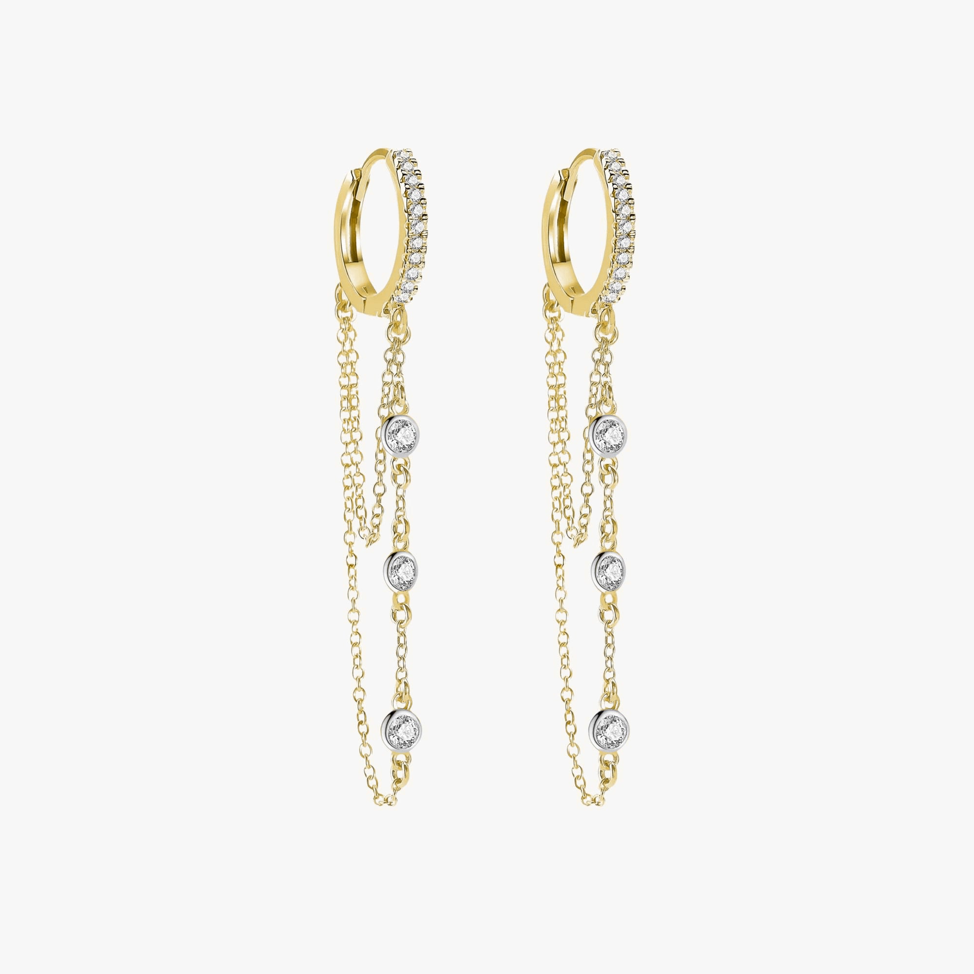 Diamond Dangle Chain Hoops in 14K Gold