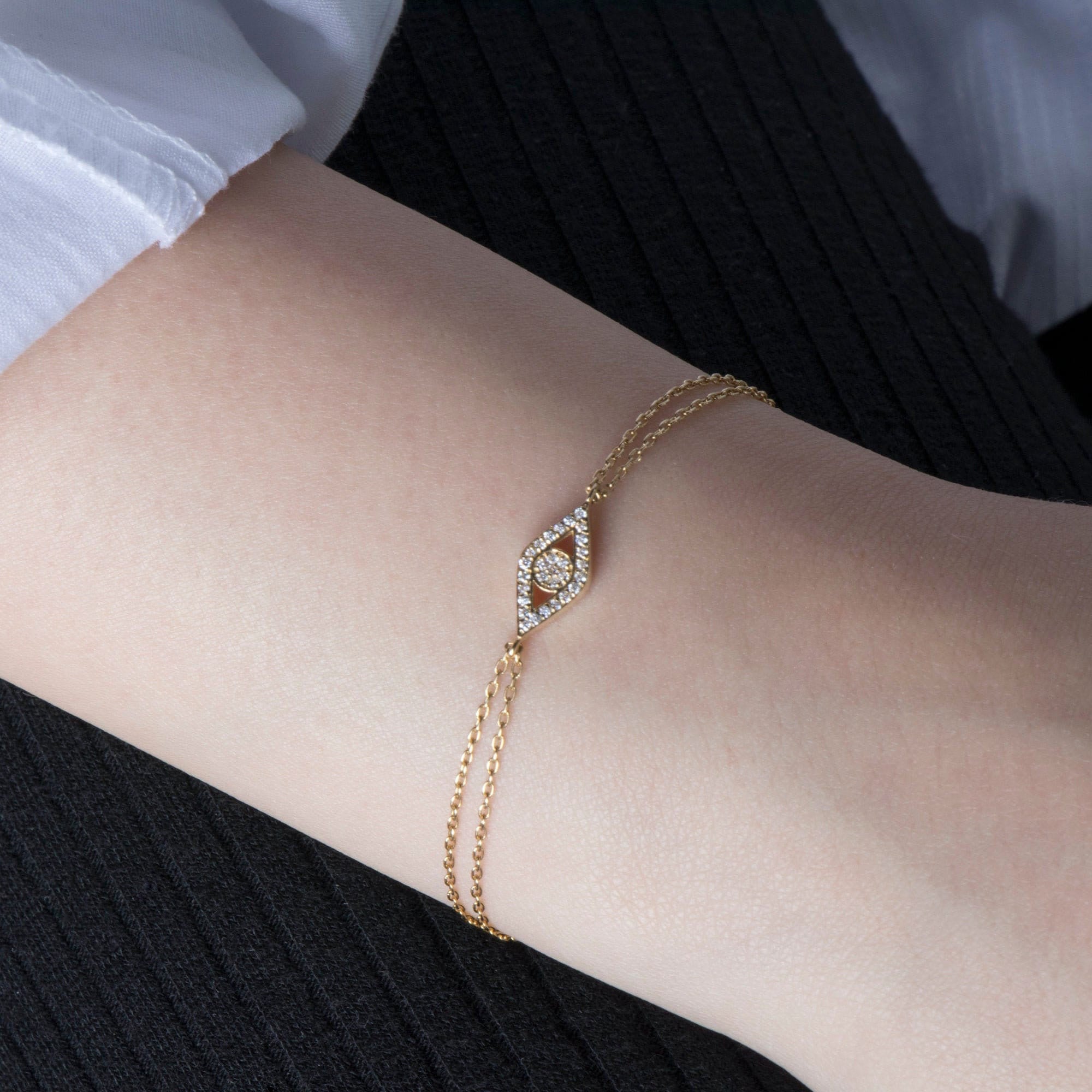 Diamond Evil Eye Bracelet in 14K Gold