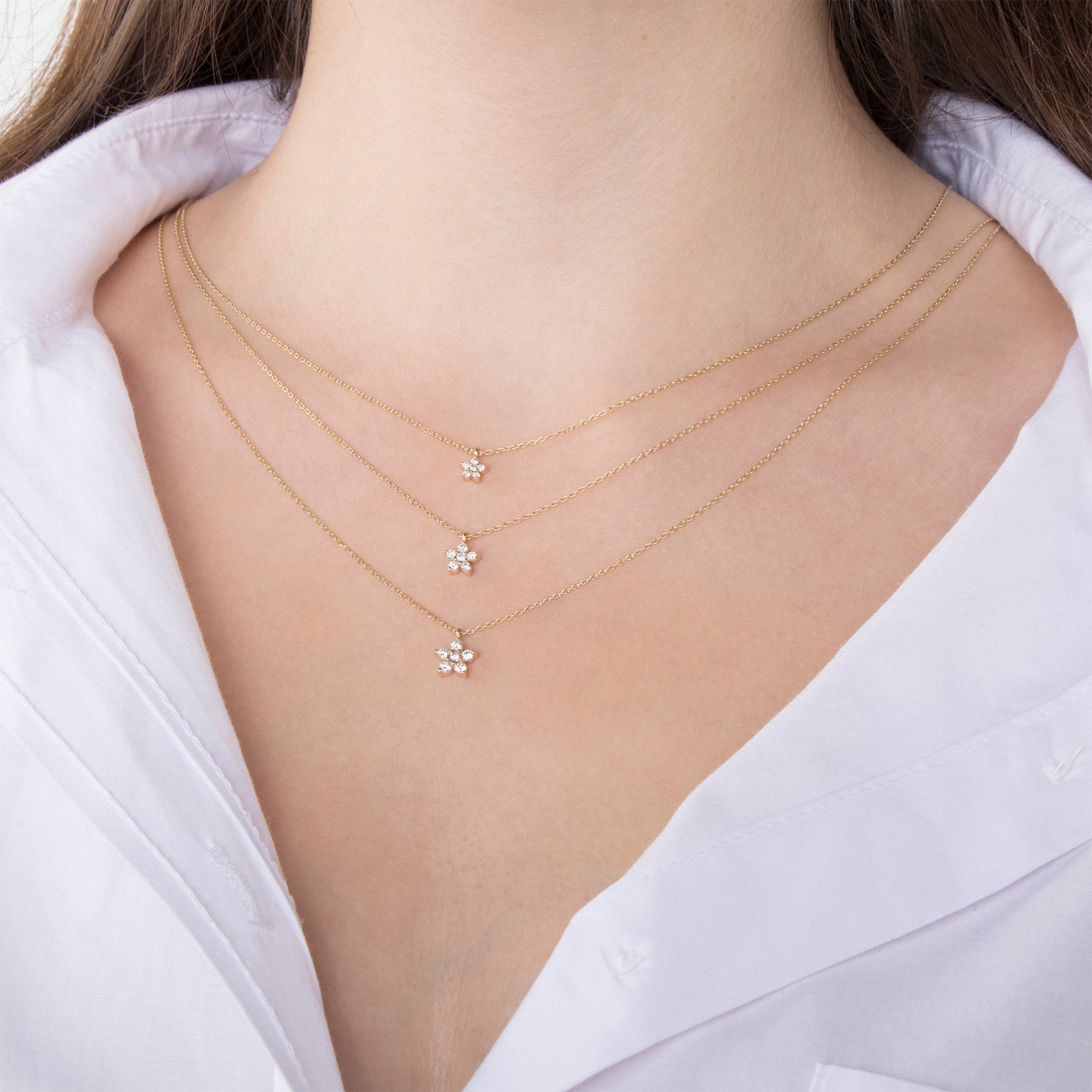 Diamond Flower Necklace Available in 14K and 18K Gold