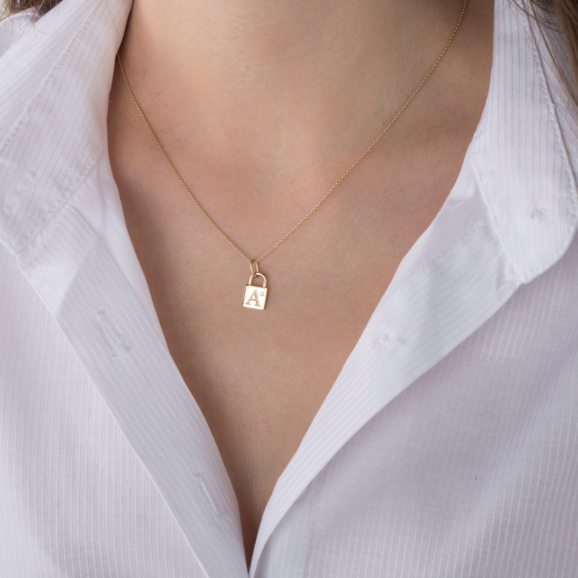 Birthstone Initial Padlock Necklace in 14K Gold