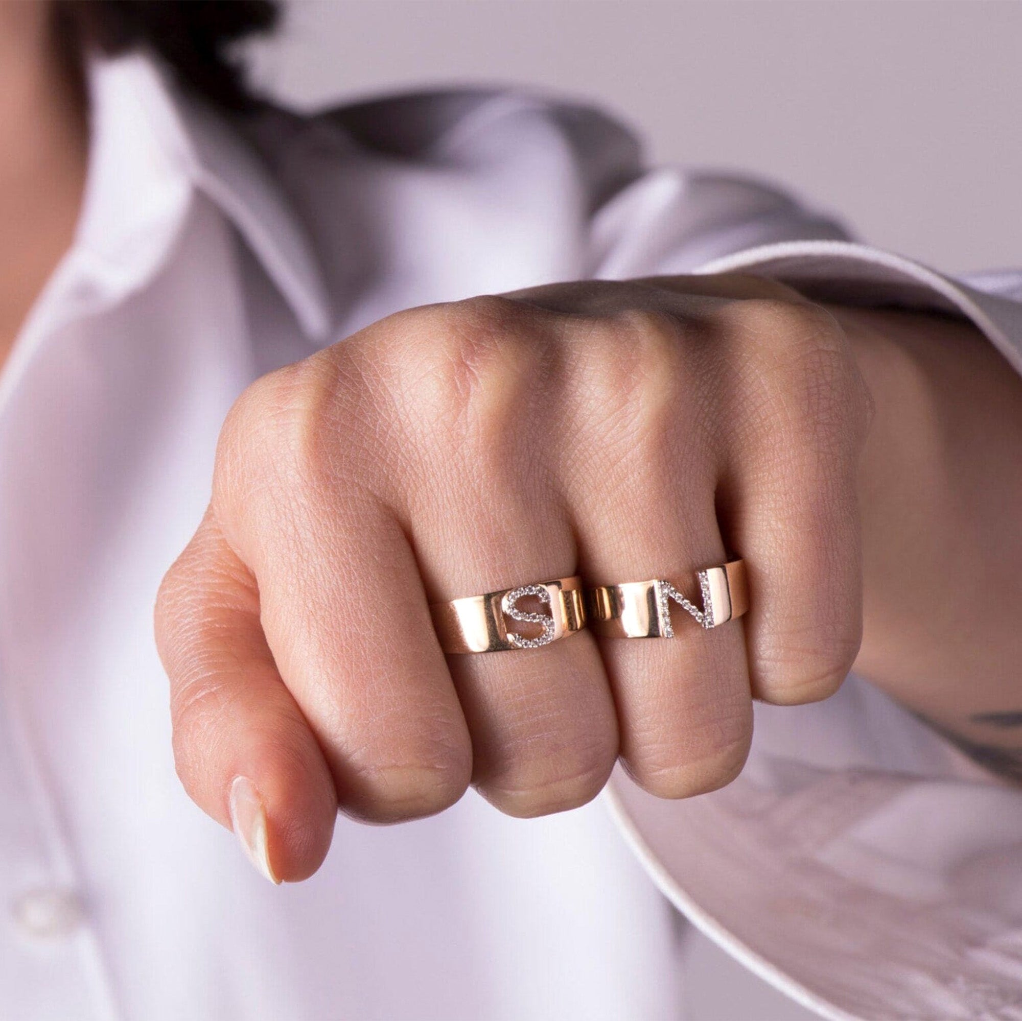 Diamond Initial Ring in 14K Gold
