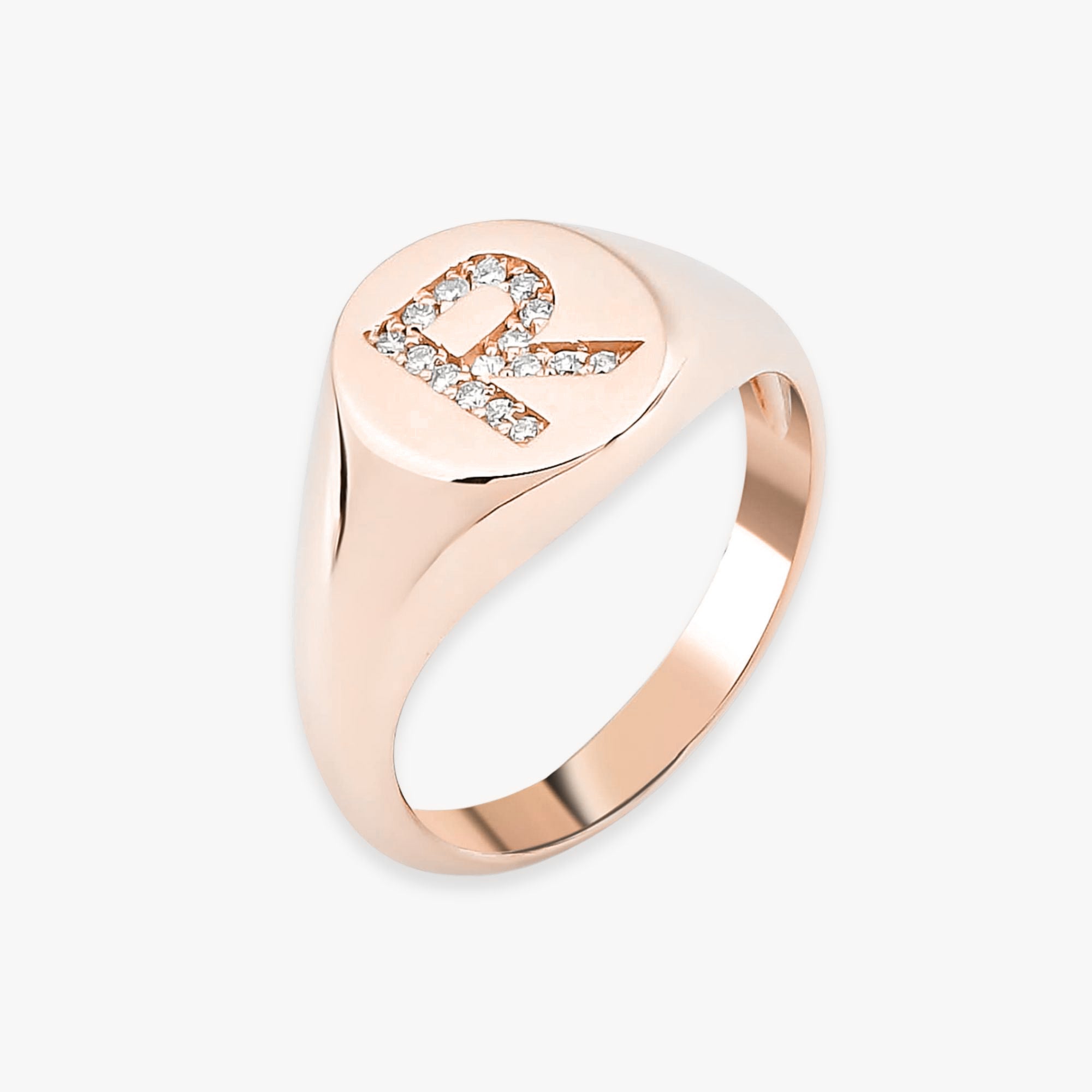Diamond Initial Signet Ring in 14K Gold