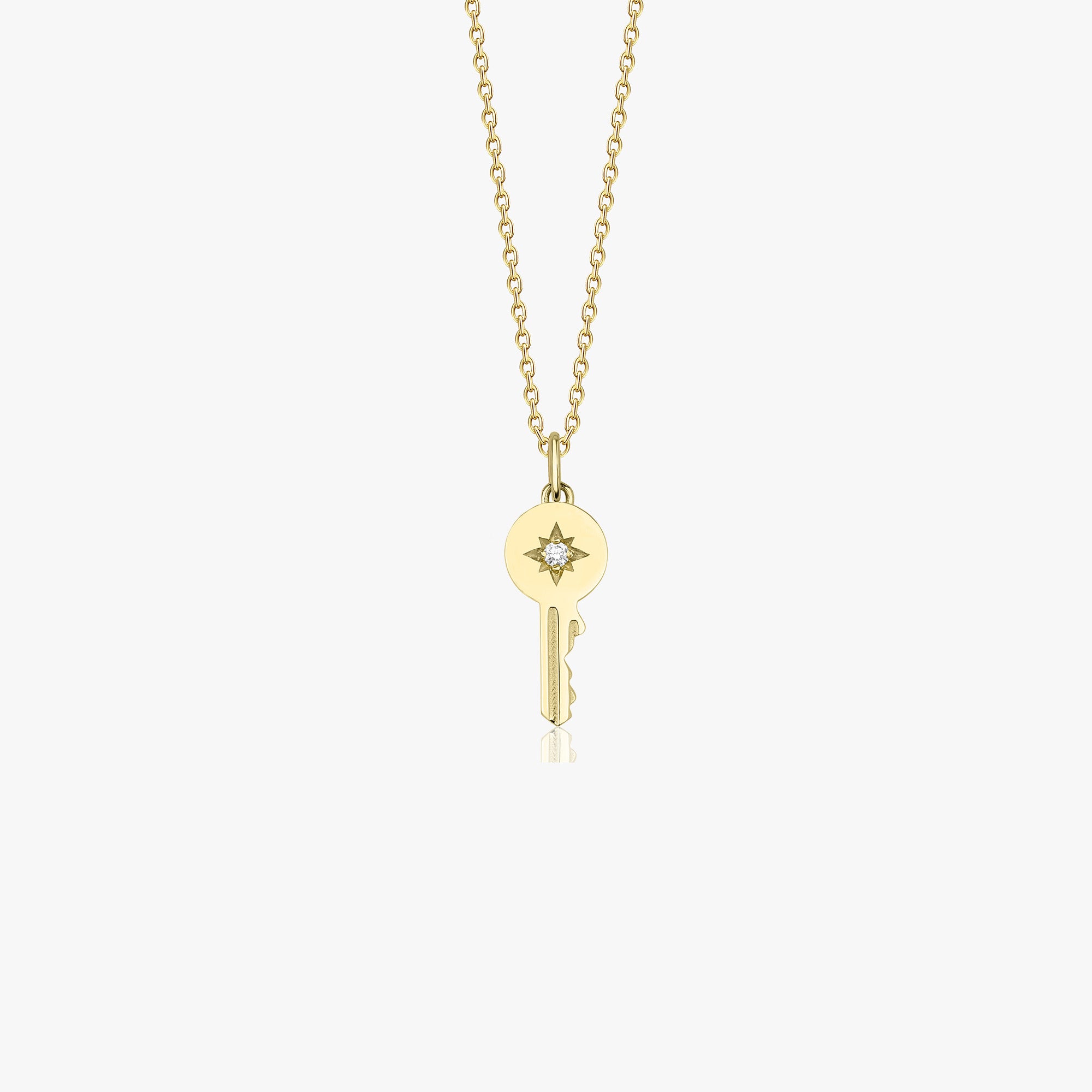 Itty Bitty Tiny Diamond Key Necklace in 14K Gold