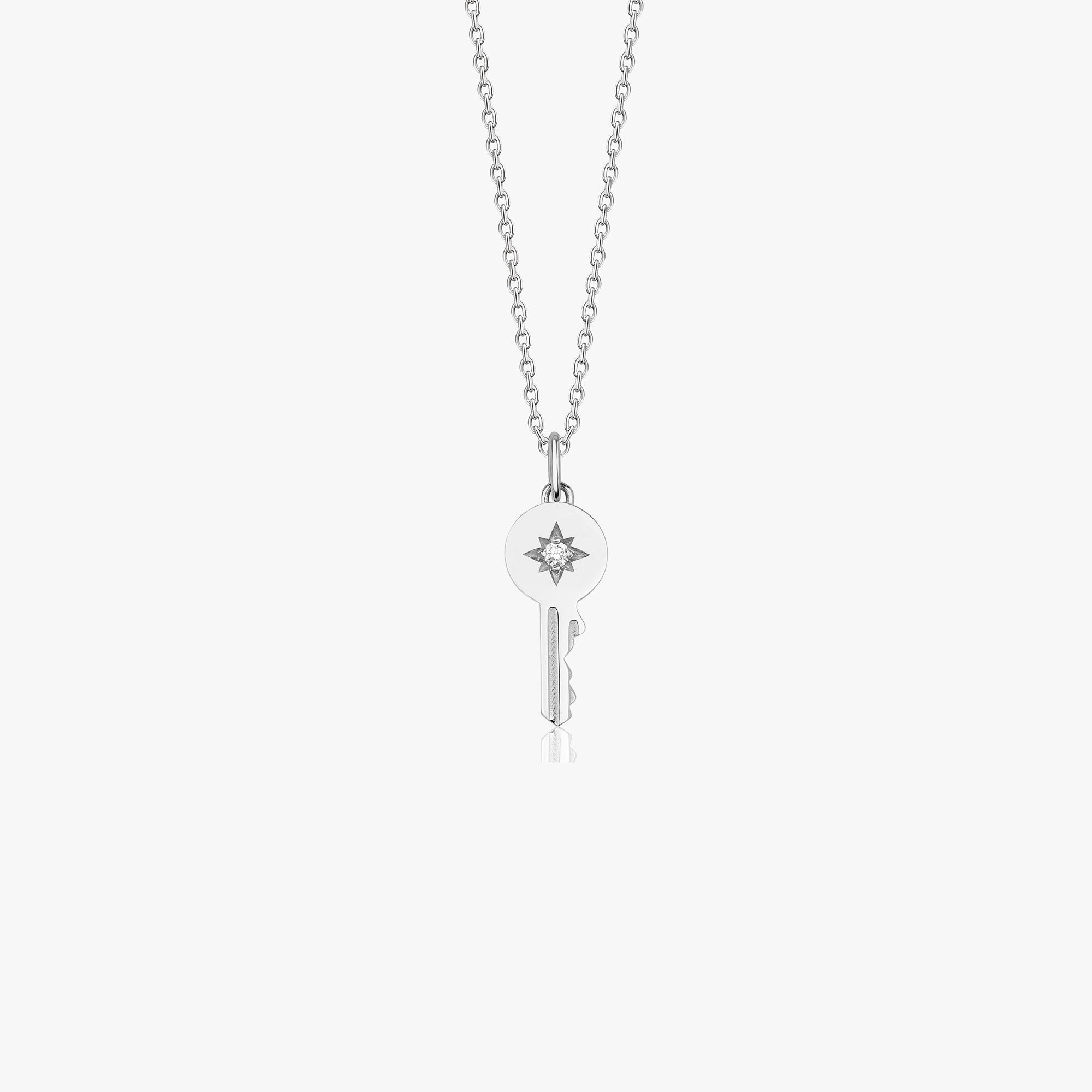 Itty Bitty Tiny Diamond Key Necklace in 14K Gold
