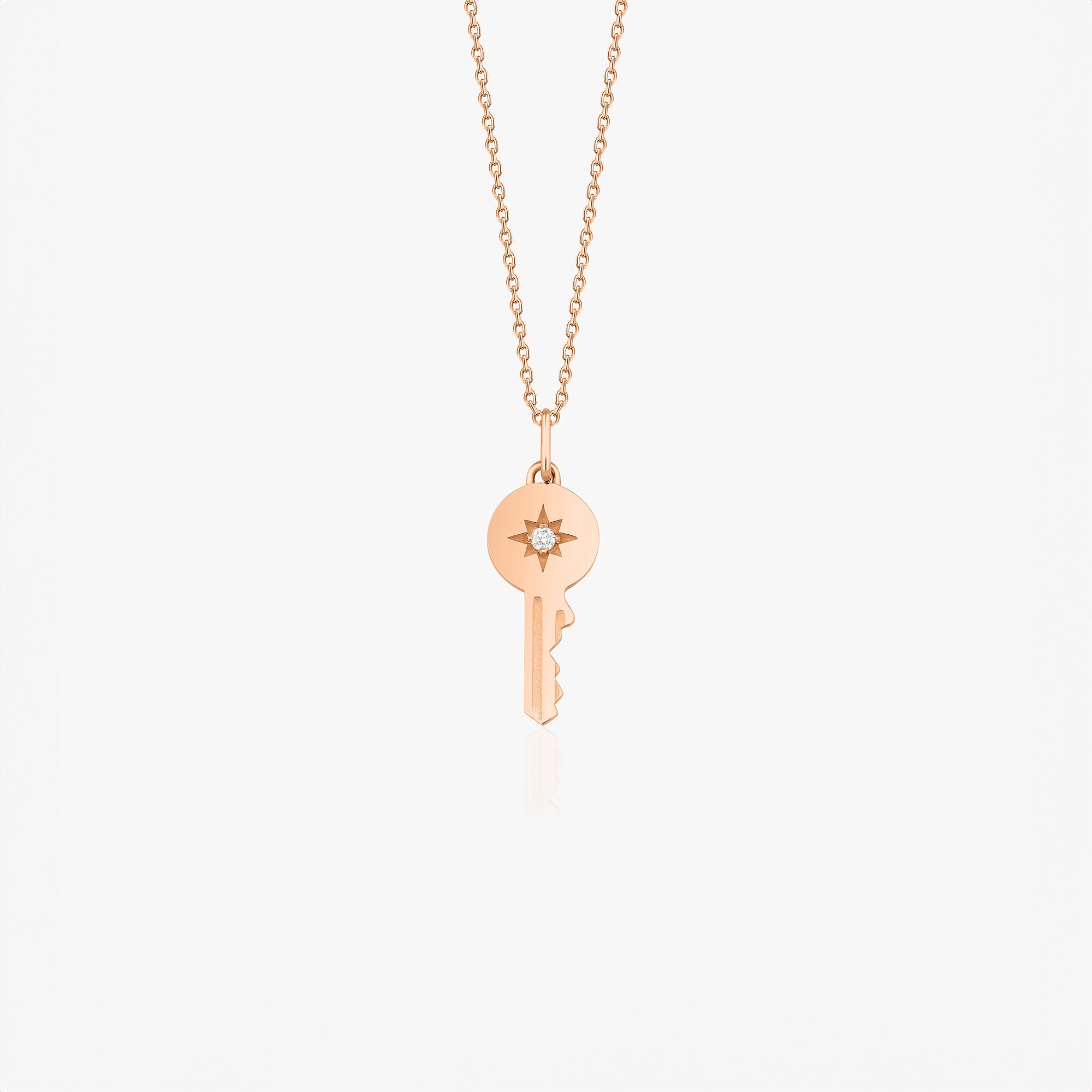 Diamond Star Inlaid Key Necklace in 14K Gold