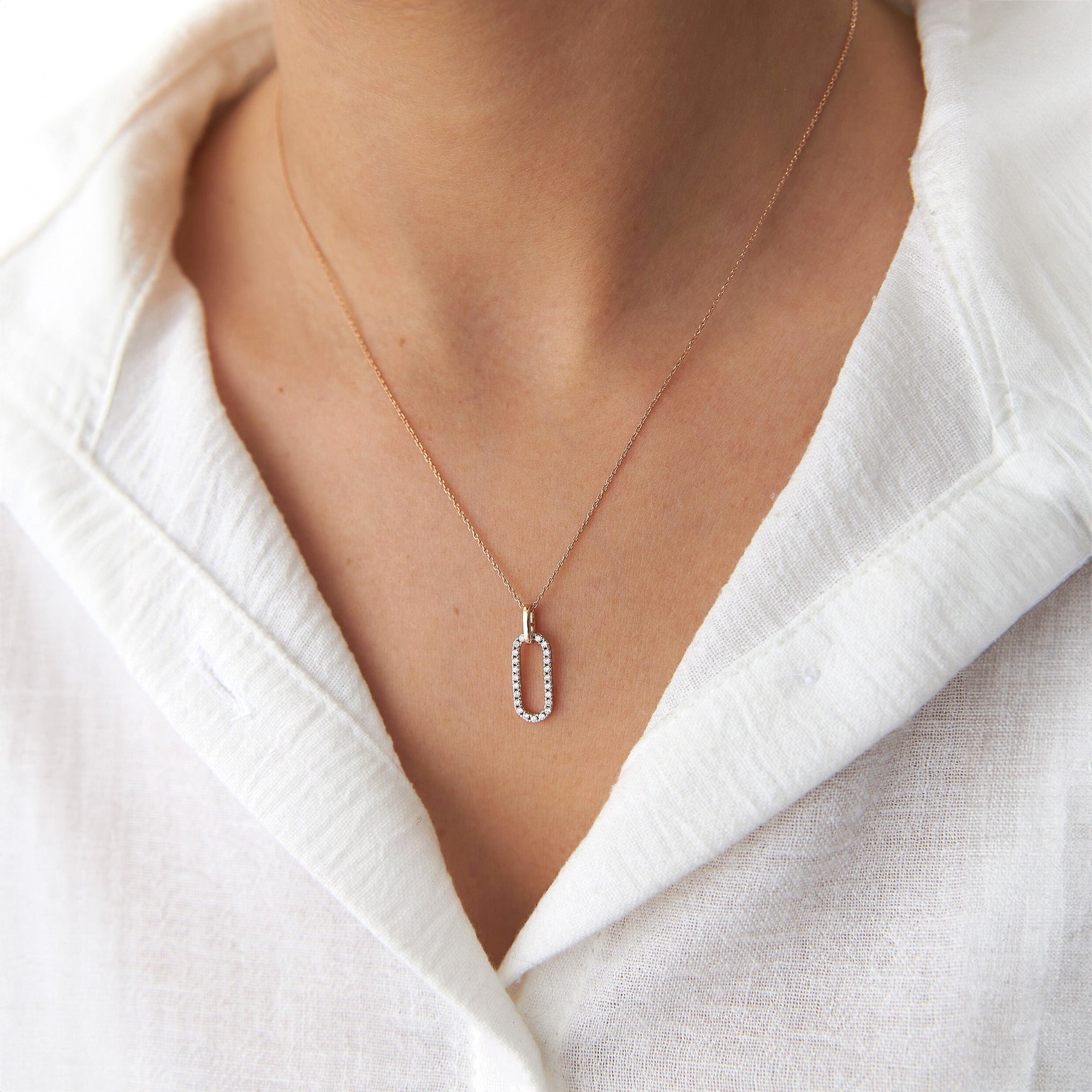 Pave Link Necklace in 14K/18K Solid Gold