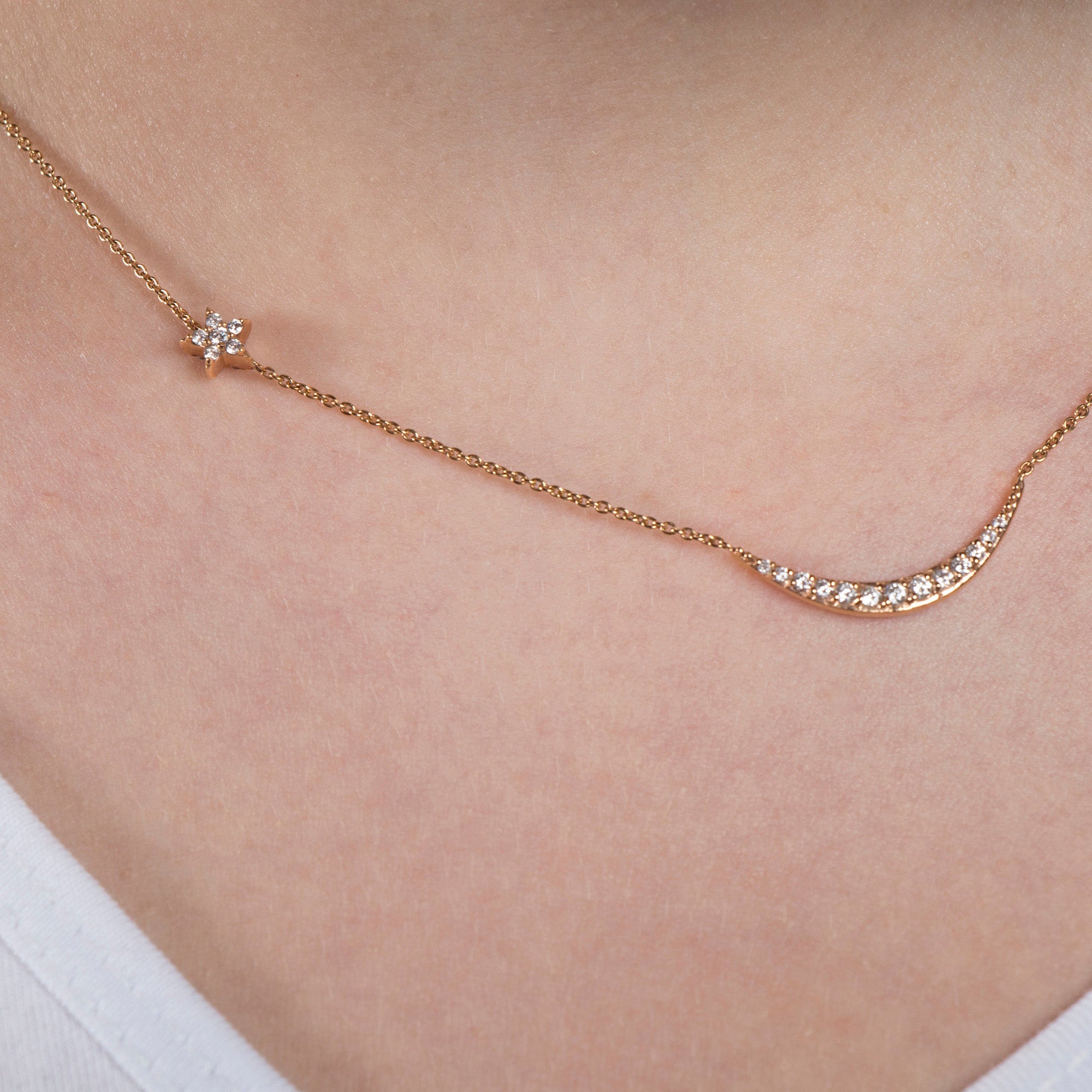 Moon and Star Necklace in 14K Gold