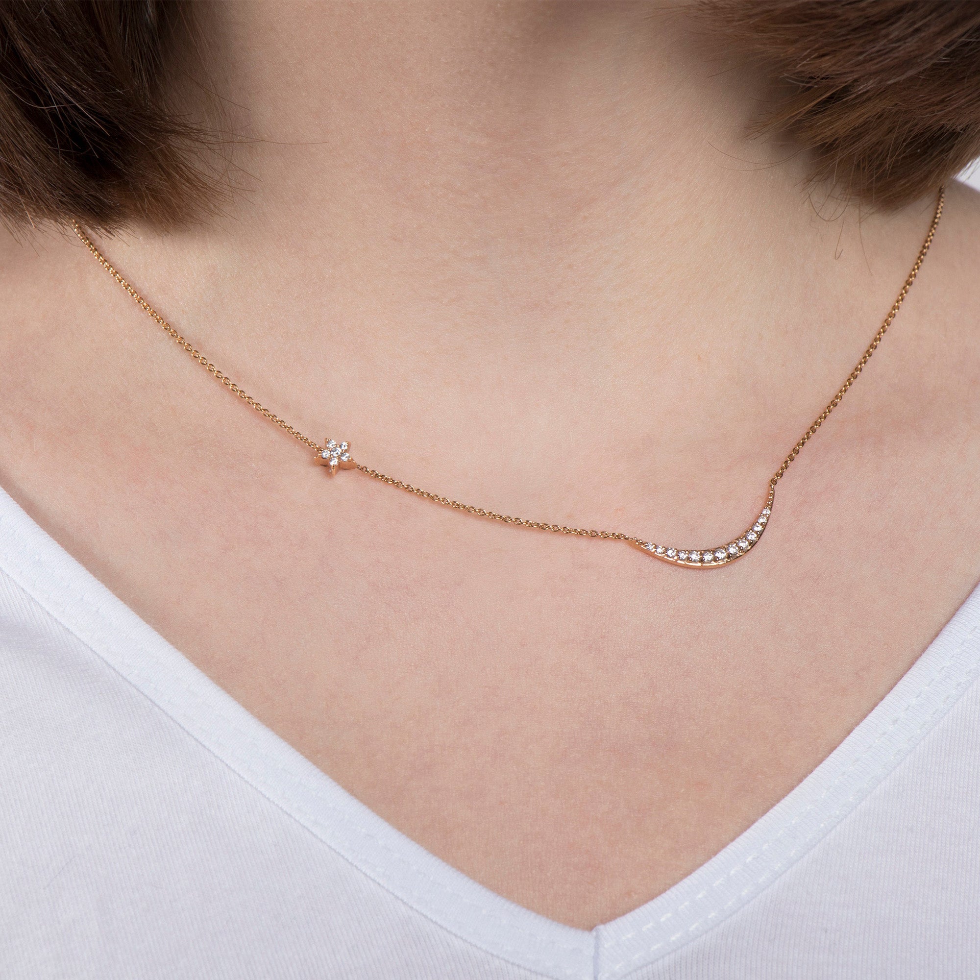 Moon and Star Necklace in 14K Gold