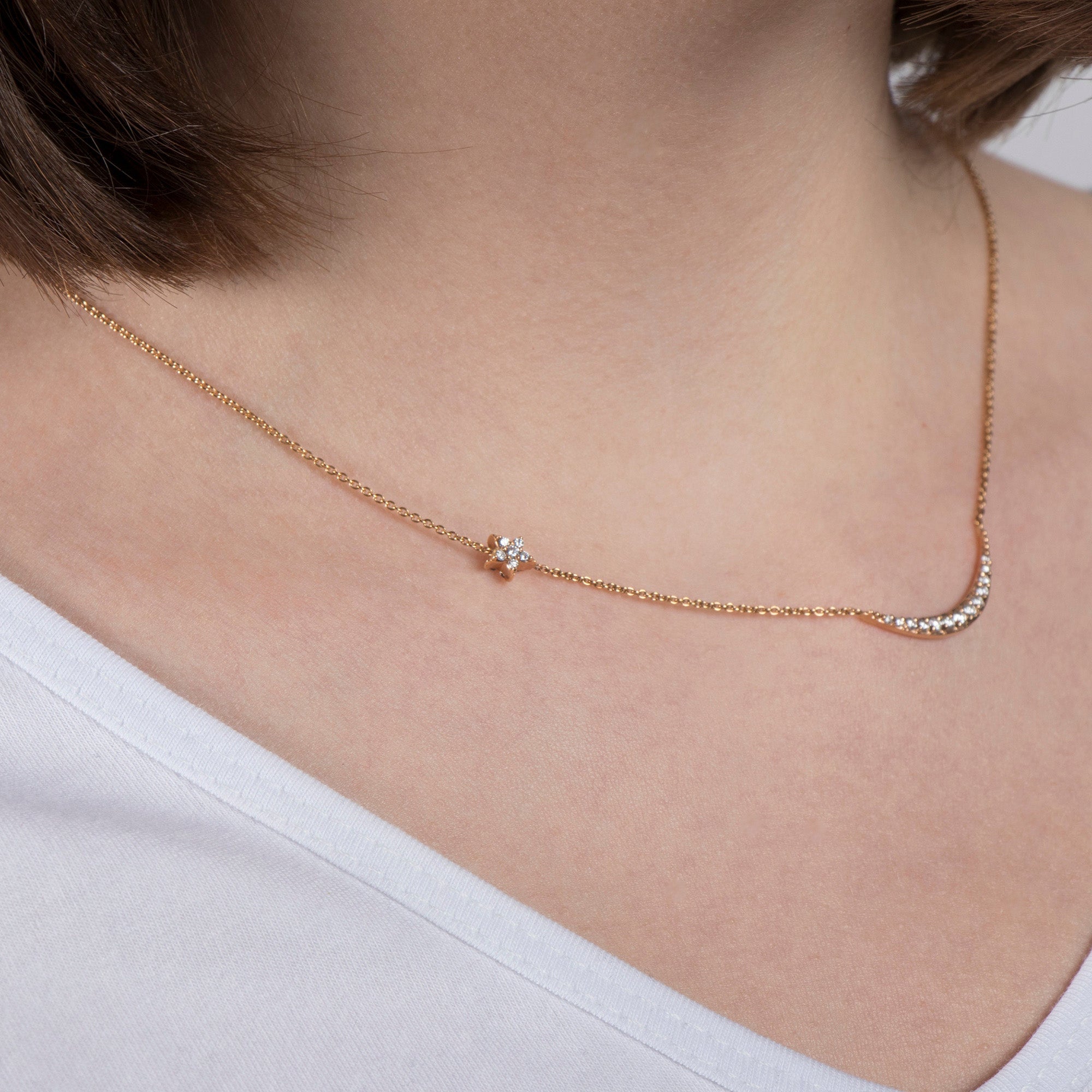 Moon and Star Necklace in 14K Gold