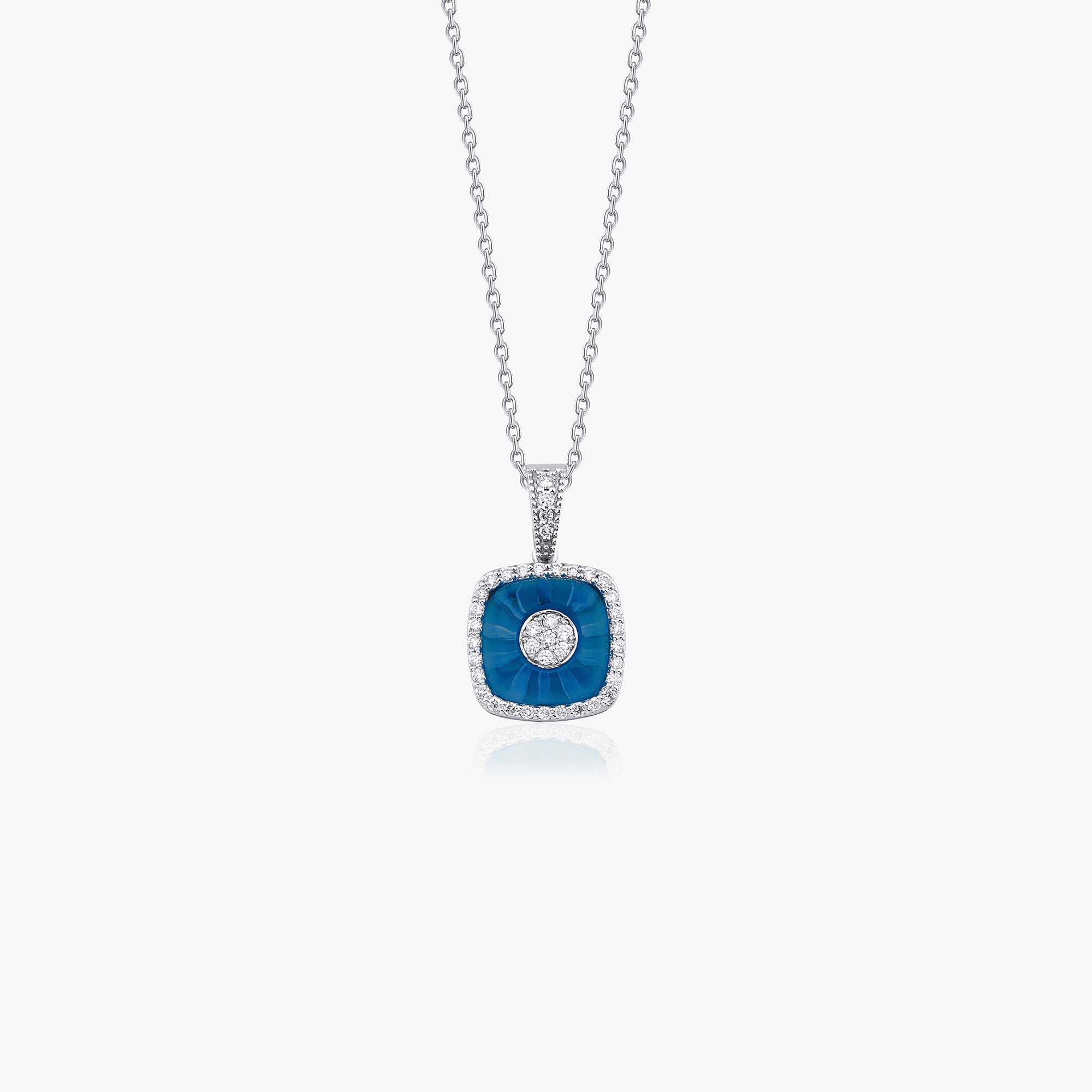 Minimal Diamond Square Evil Eye Necklace in 14K Gold