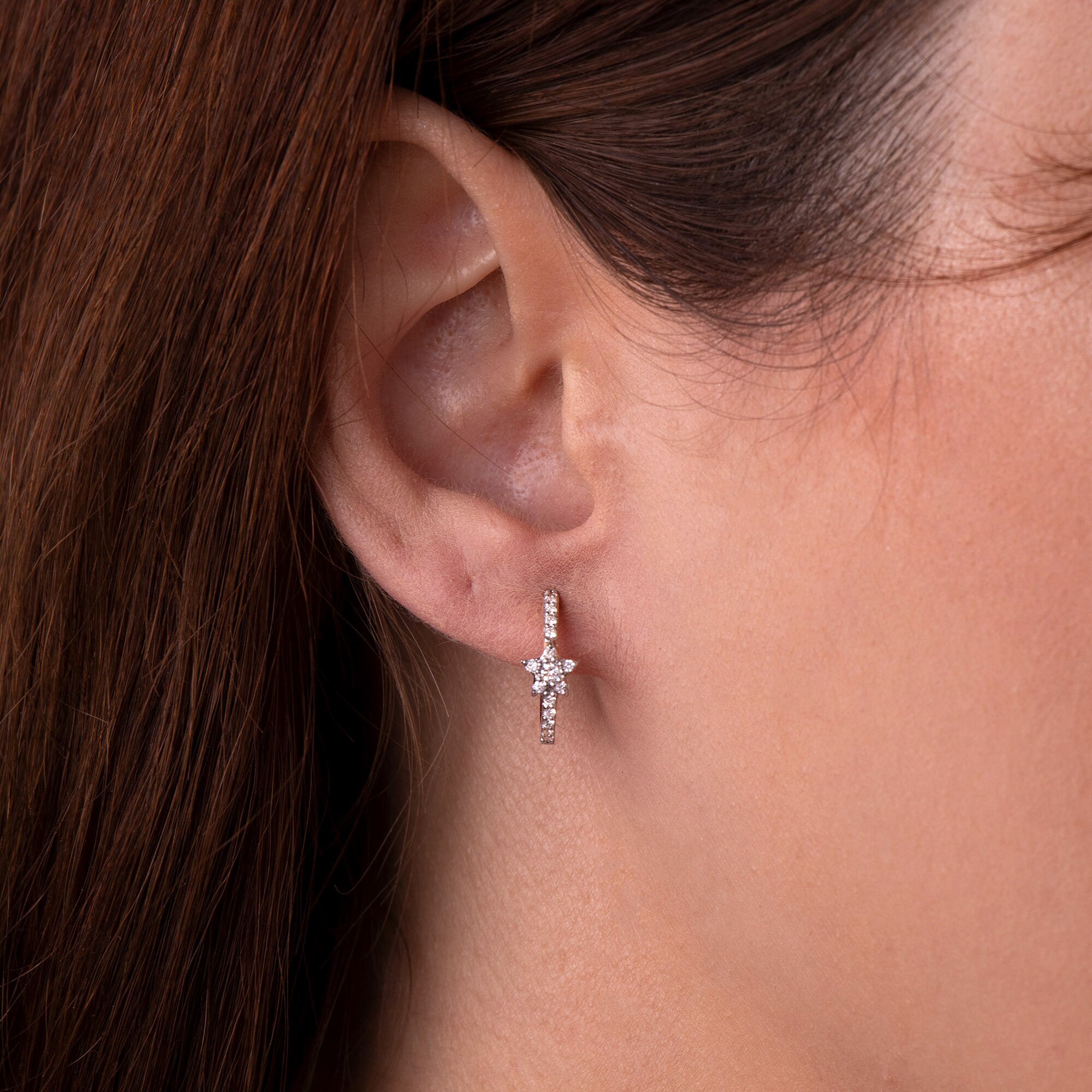 Diamond Star Hoops in 14K Gold