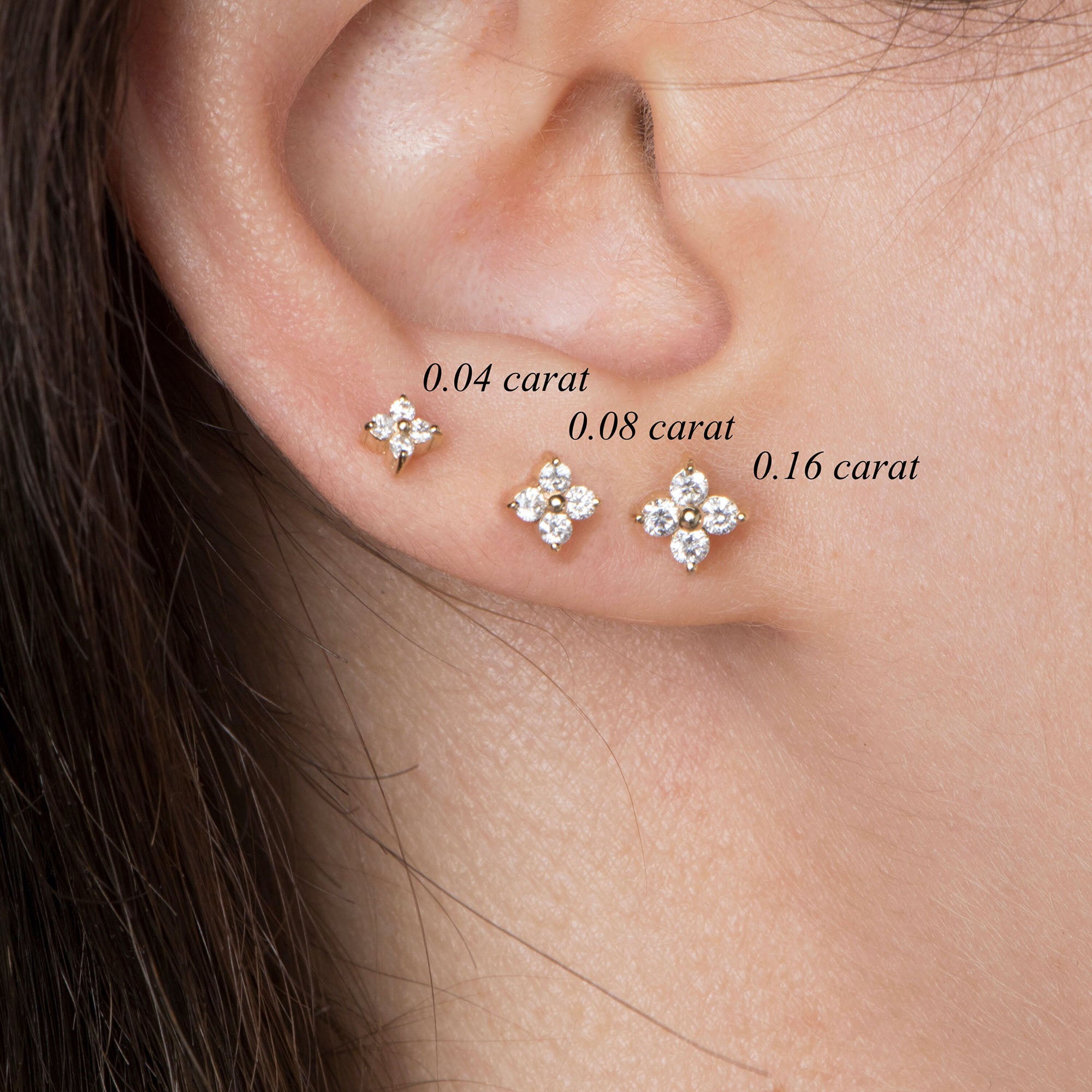 Single Diamond Clover Stud in 14K Gold
