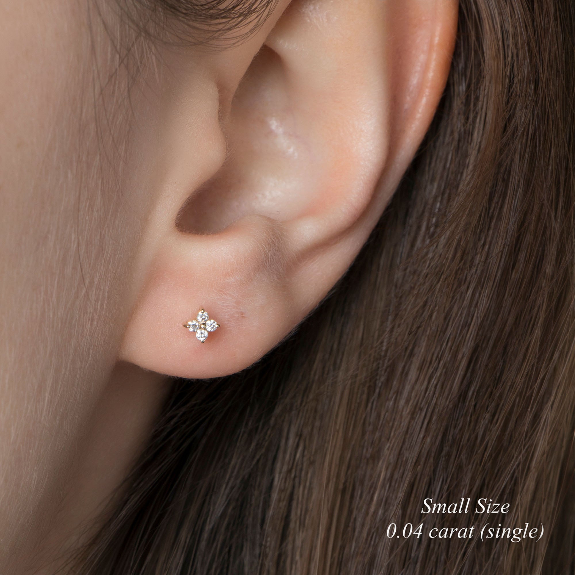 Single Diamond Clover Stud in 14K Gold