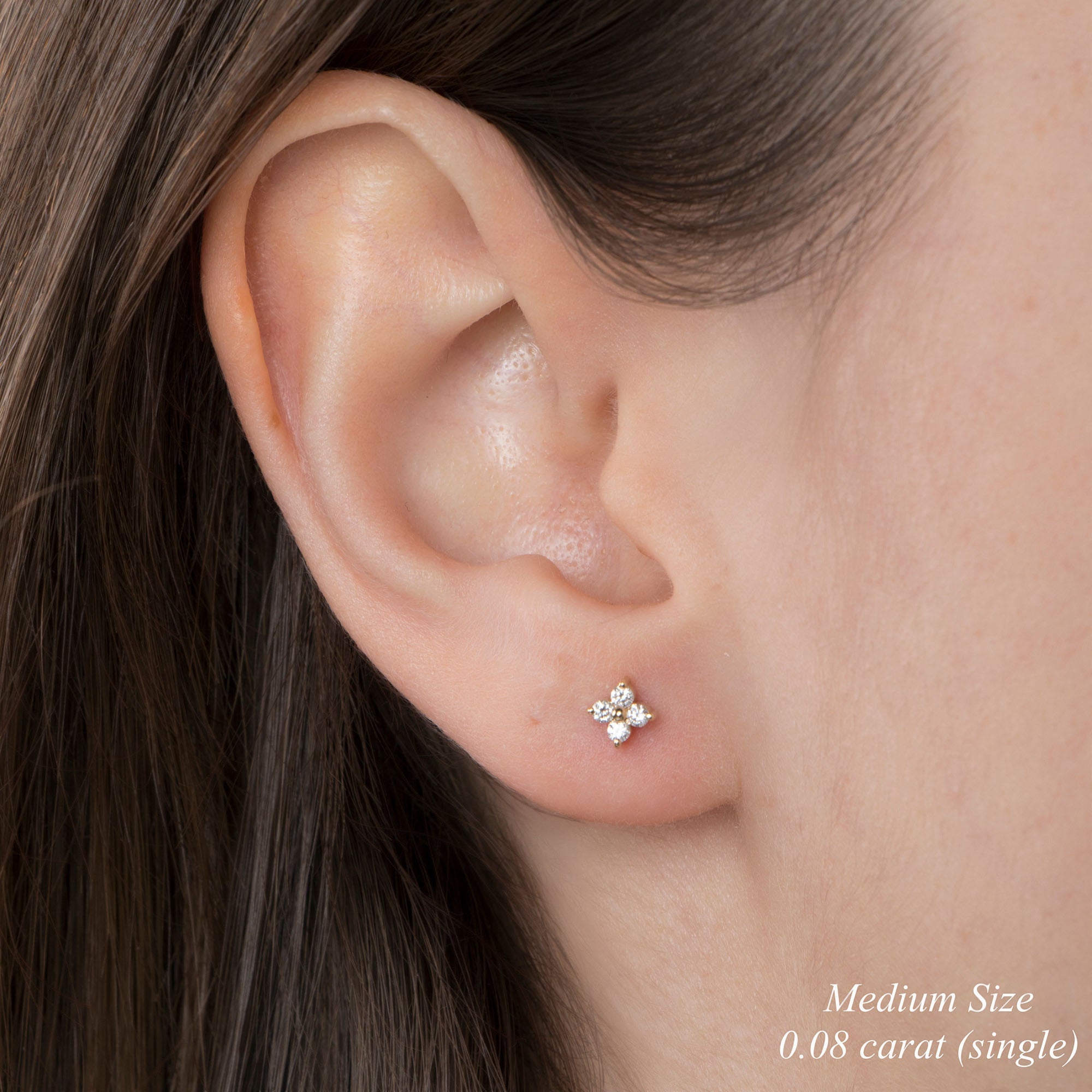 Single Diamond Clover Stud in 14K Gold