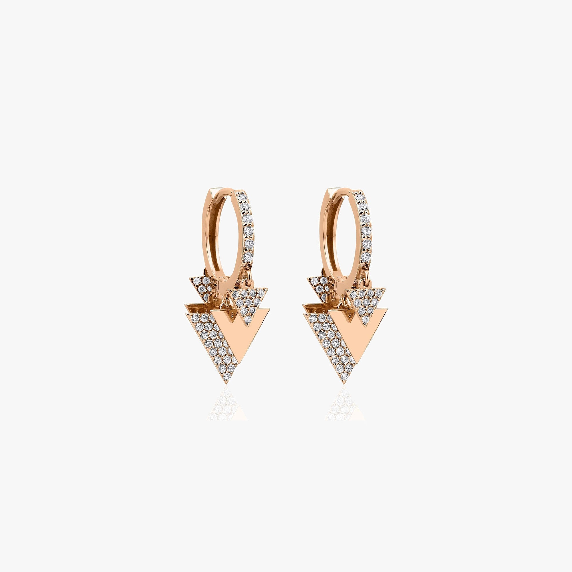 Diamond Triangle Dangle Hoops Available in 14K and 18K Gold