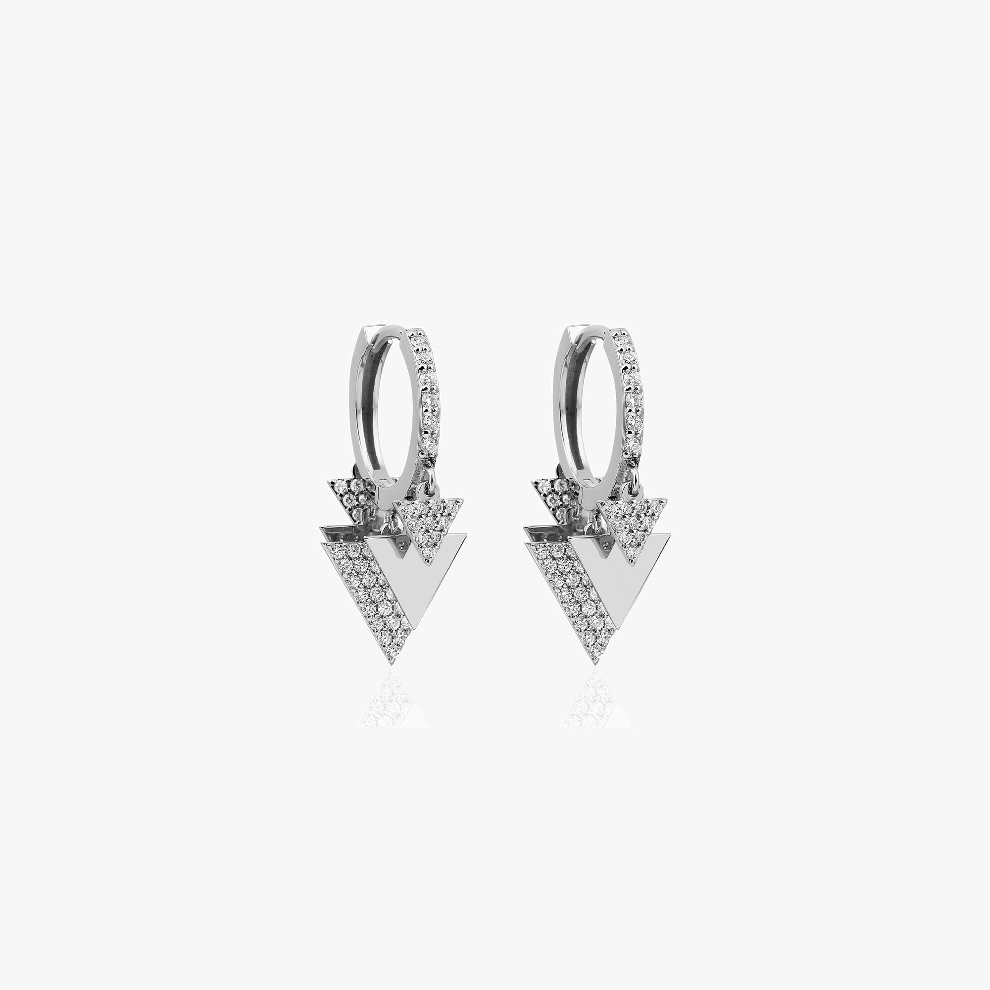 Diamond Triangle Dangle Hoops Available in 14K and 18K Gold
