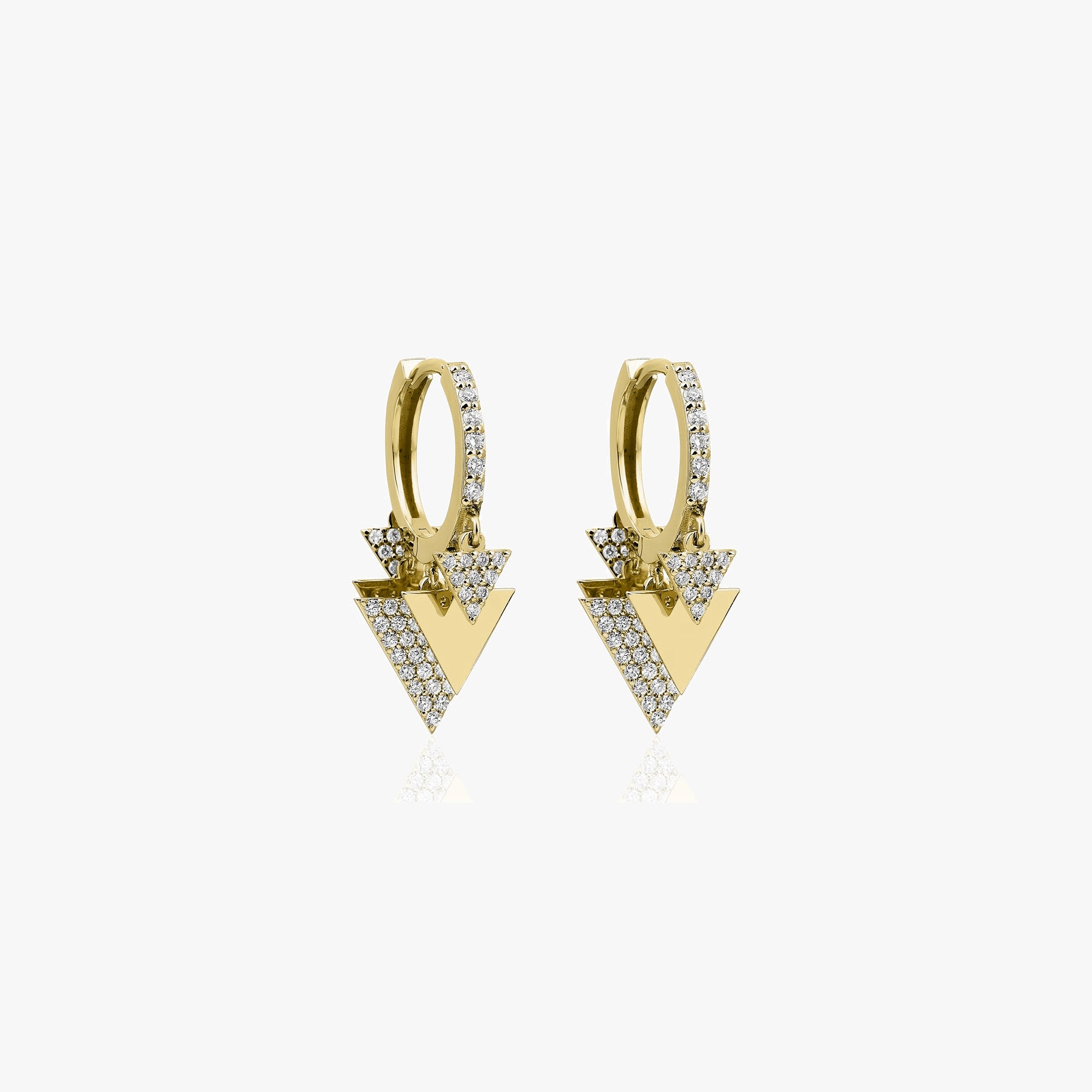 Diamond Triangle Dangle Hoops Available in 14K and 18K Gold