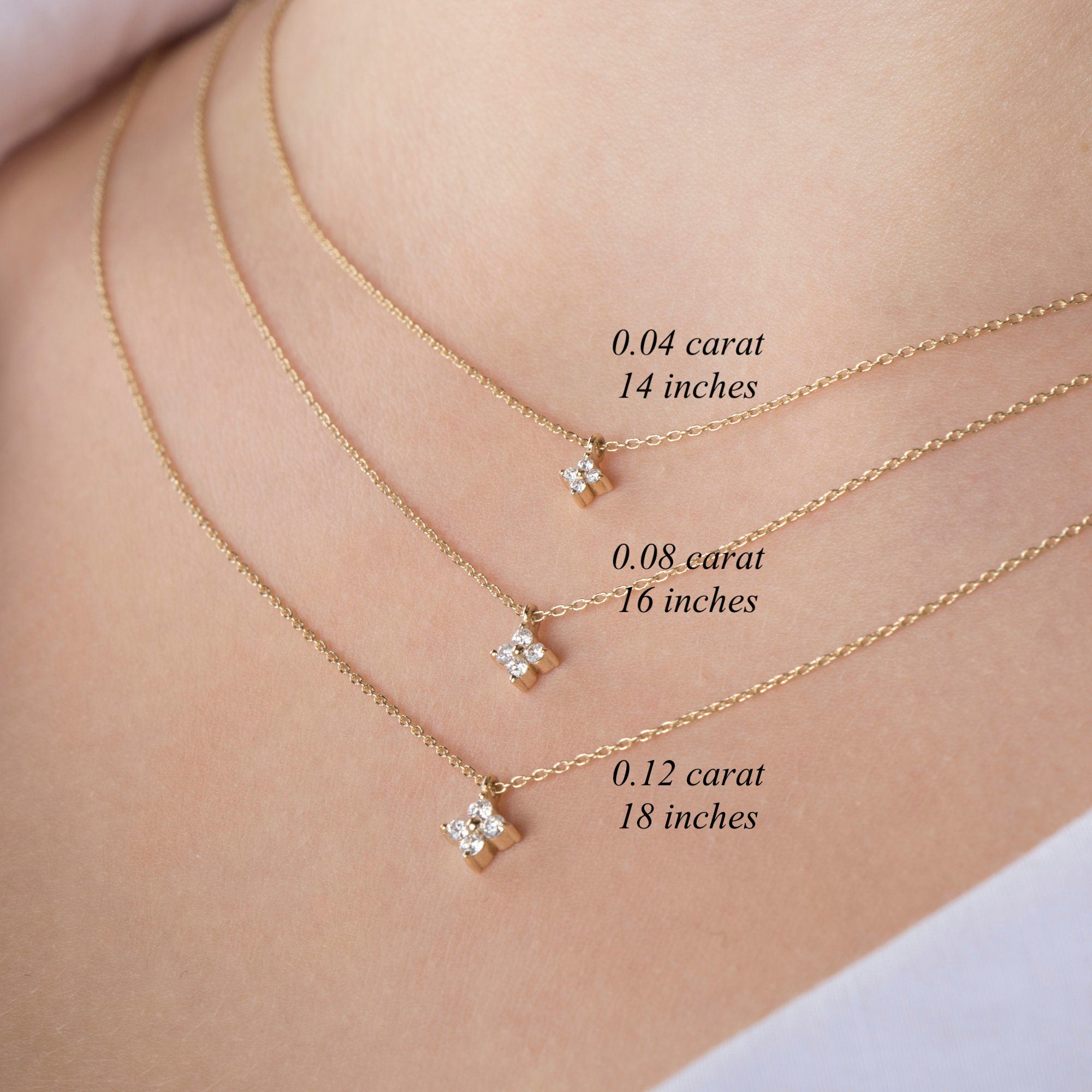 Minimal Diamond Clover Necklace in 14K Gold