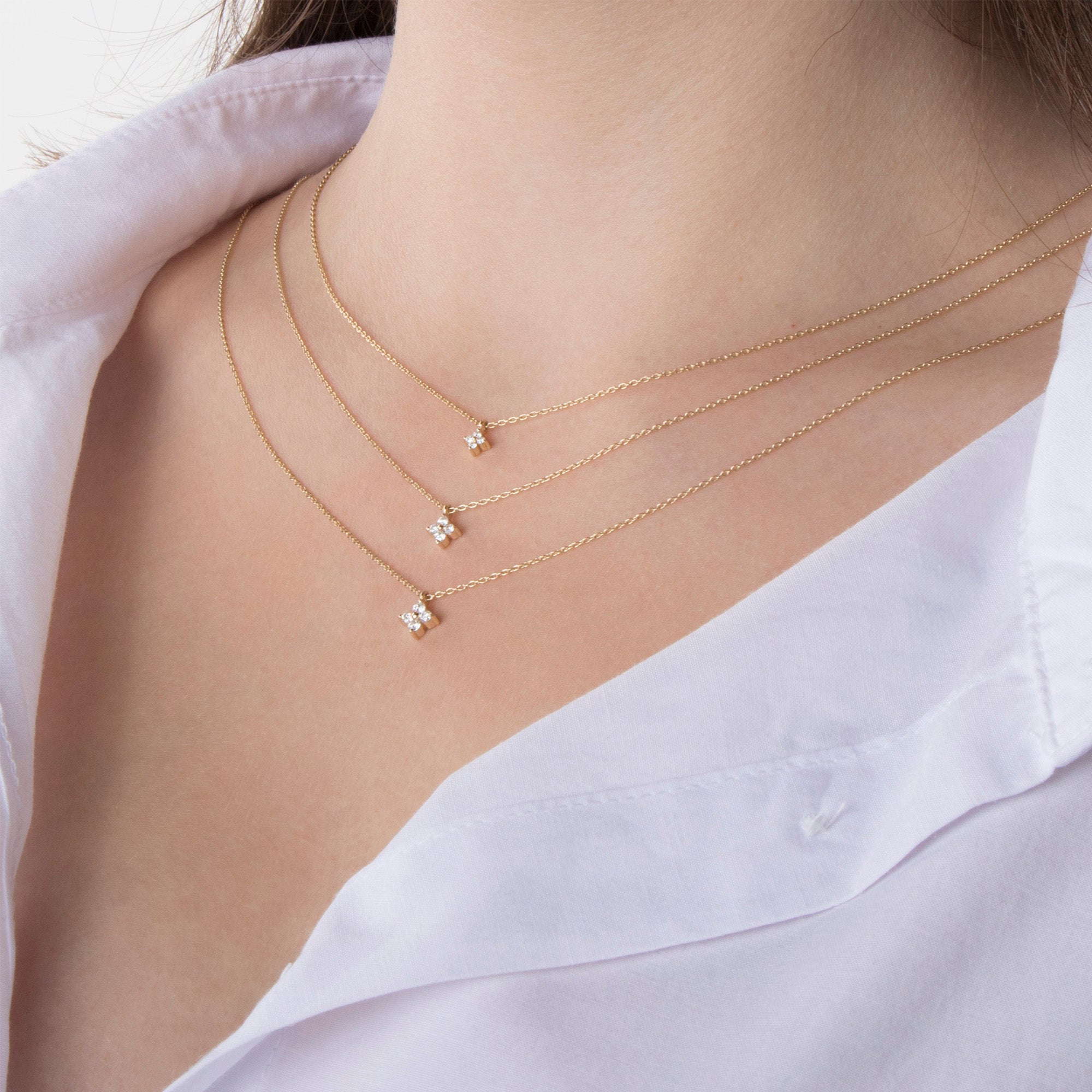 Minimal Diamond Clover Necklace in 14K Gold