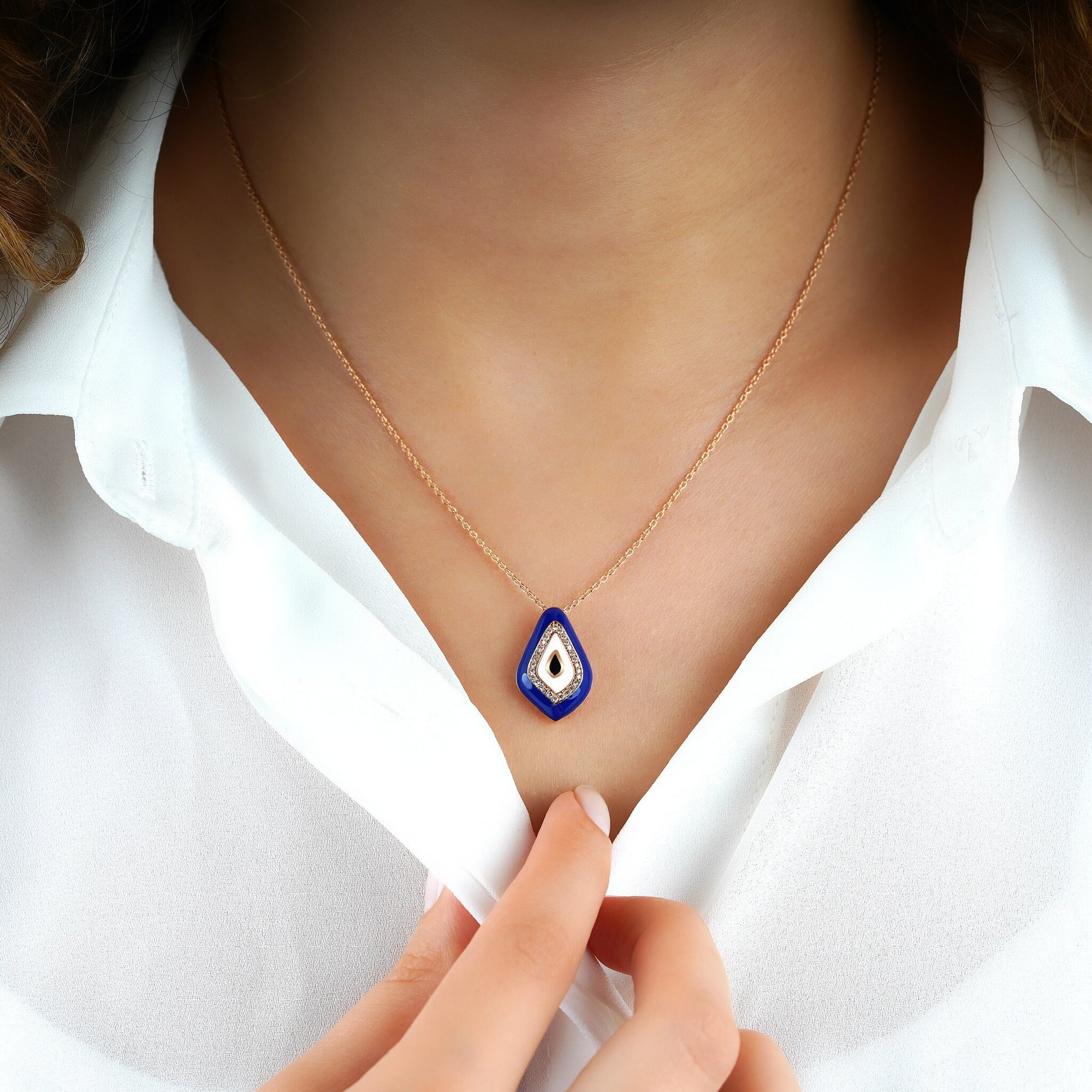 Dimensional Evil Eye Necklace Available in 14K and 18K Gold