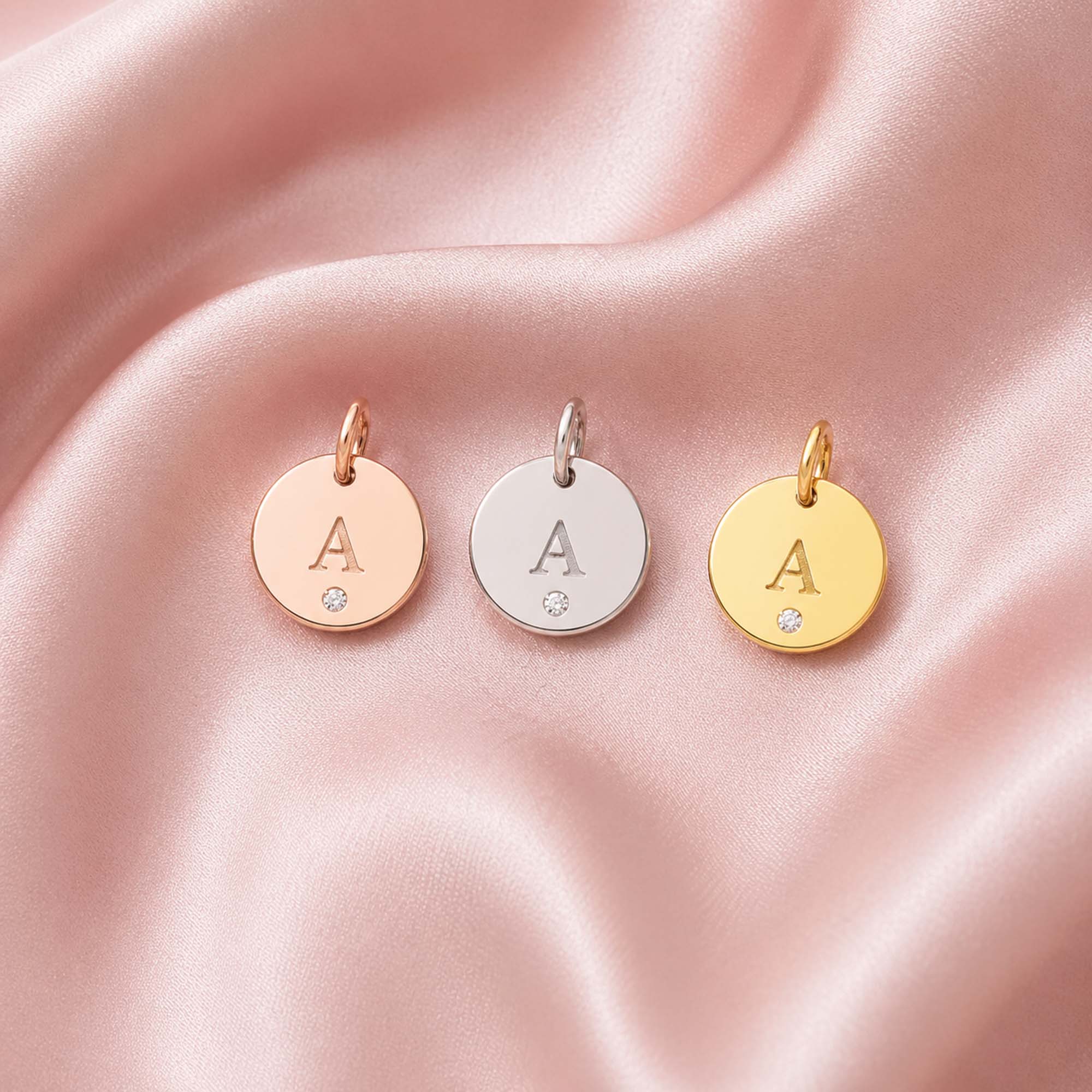 Mini Birthstone Initial Disc Pendant in 14K Gold