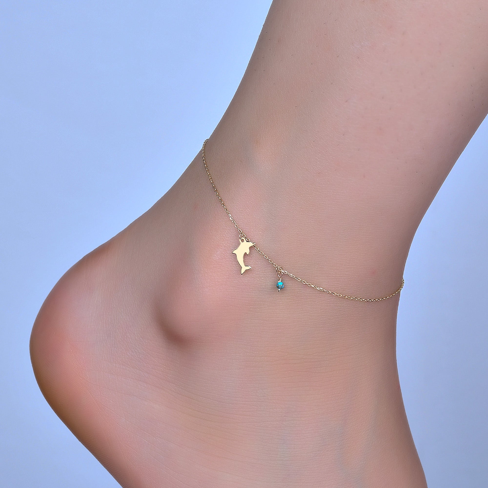 Dolphin Anklet in 14K Gold