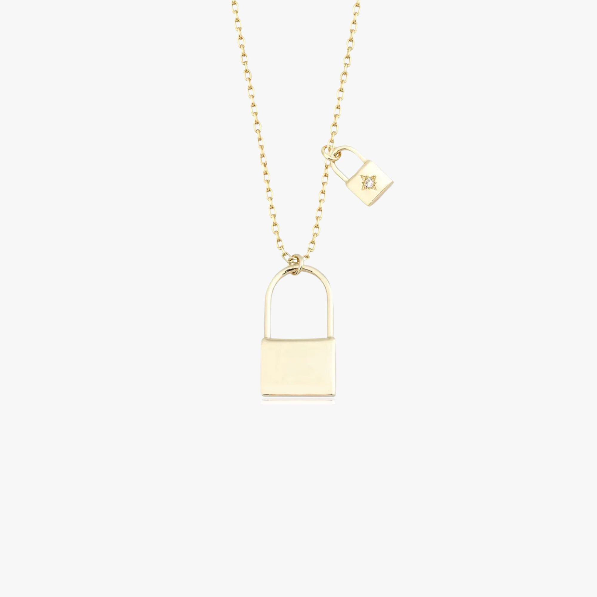 Double Padlock Necklace in 14K Gold