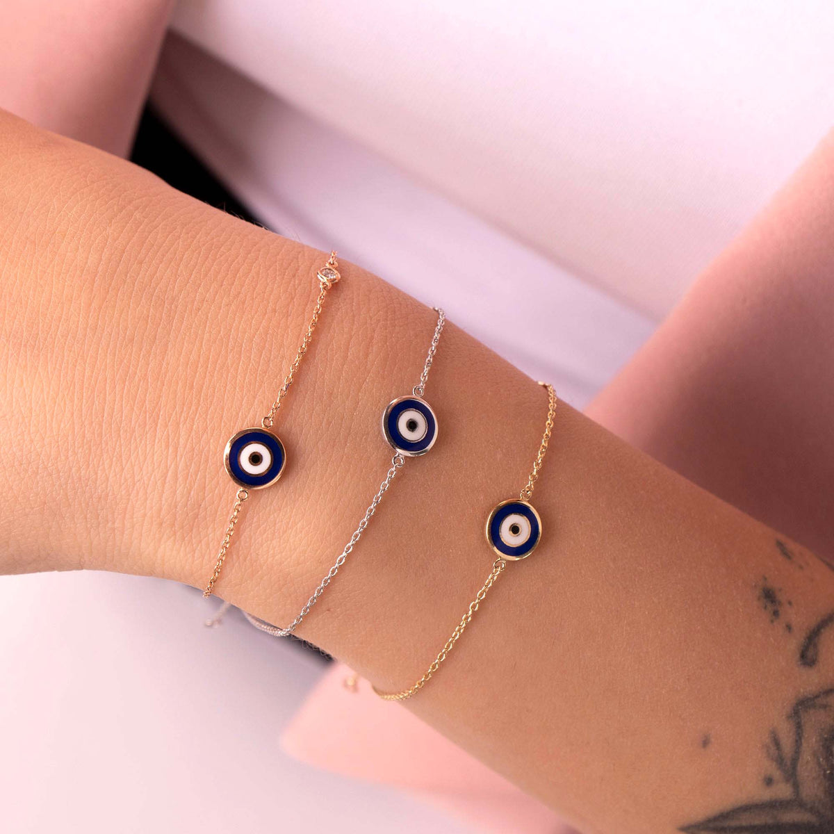 Double Sided Navy Blue Evil Eye Bracelet in 14K Gold