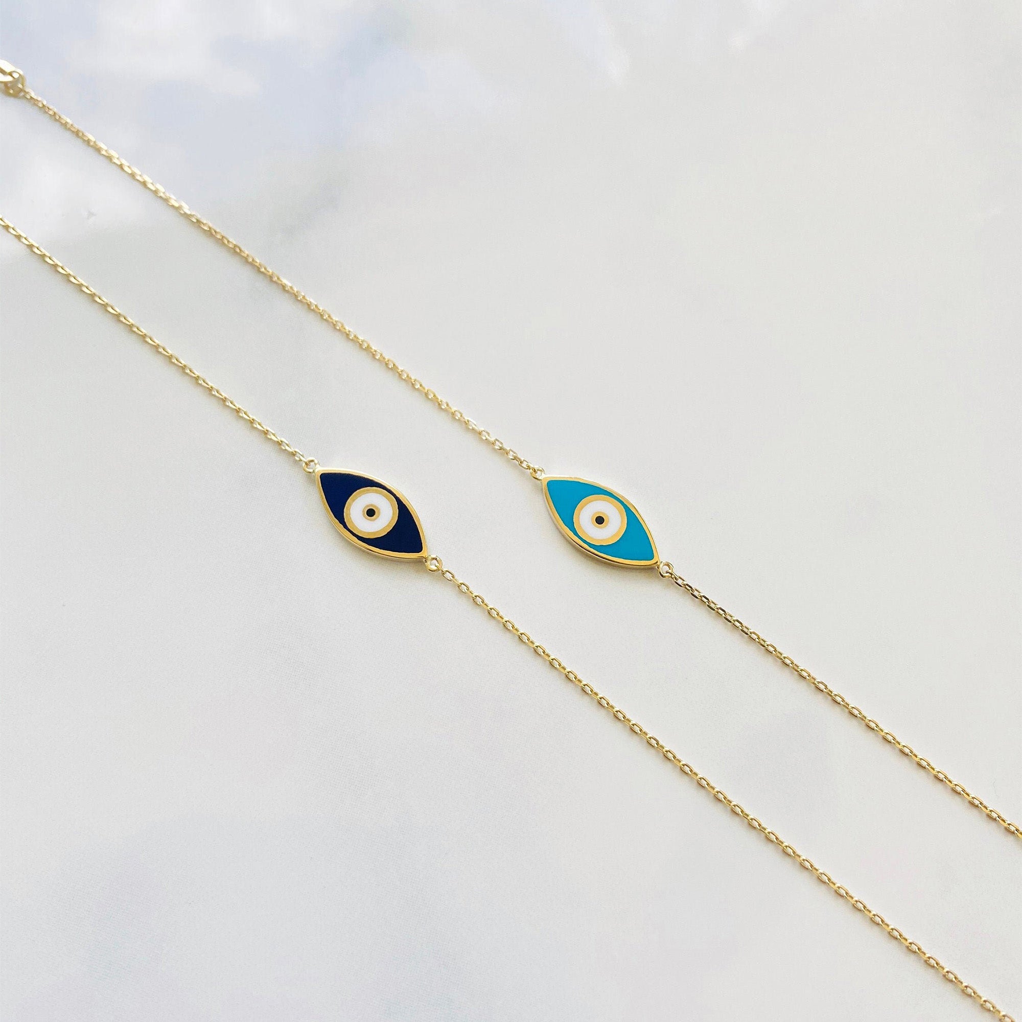 Double Sided Evil Eye Bracelet in 14K Gold