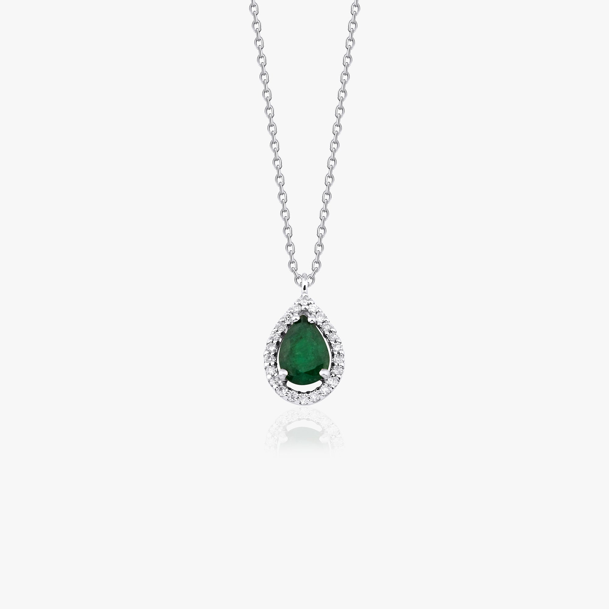 Emerald and Diamond Necklace in 14K Gold / Green Drop