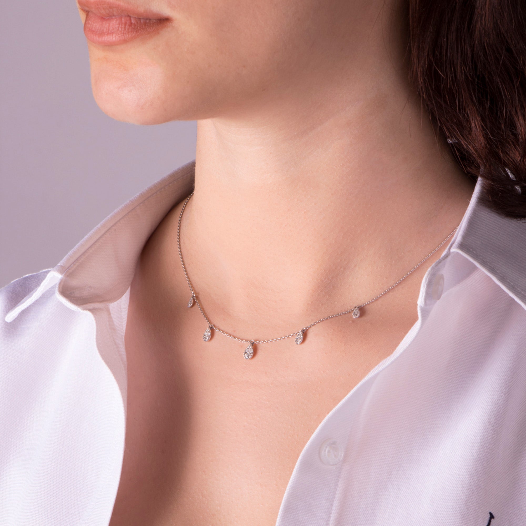 Diamond Drop Station Necklace in 18K Gold