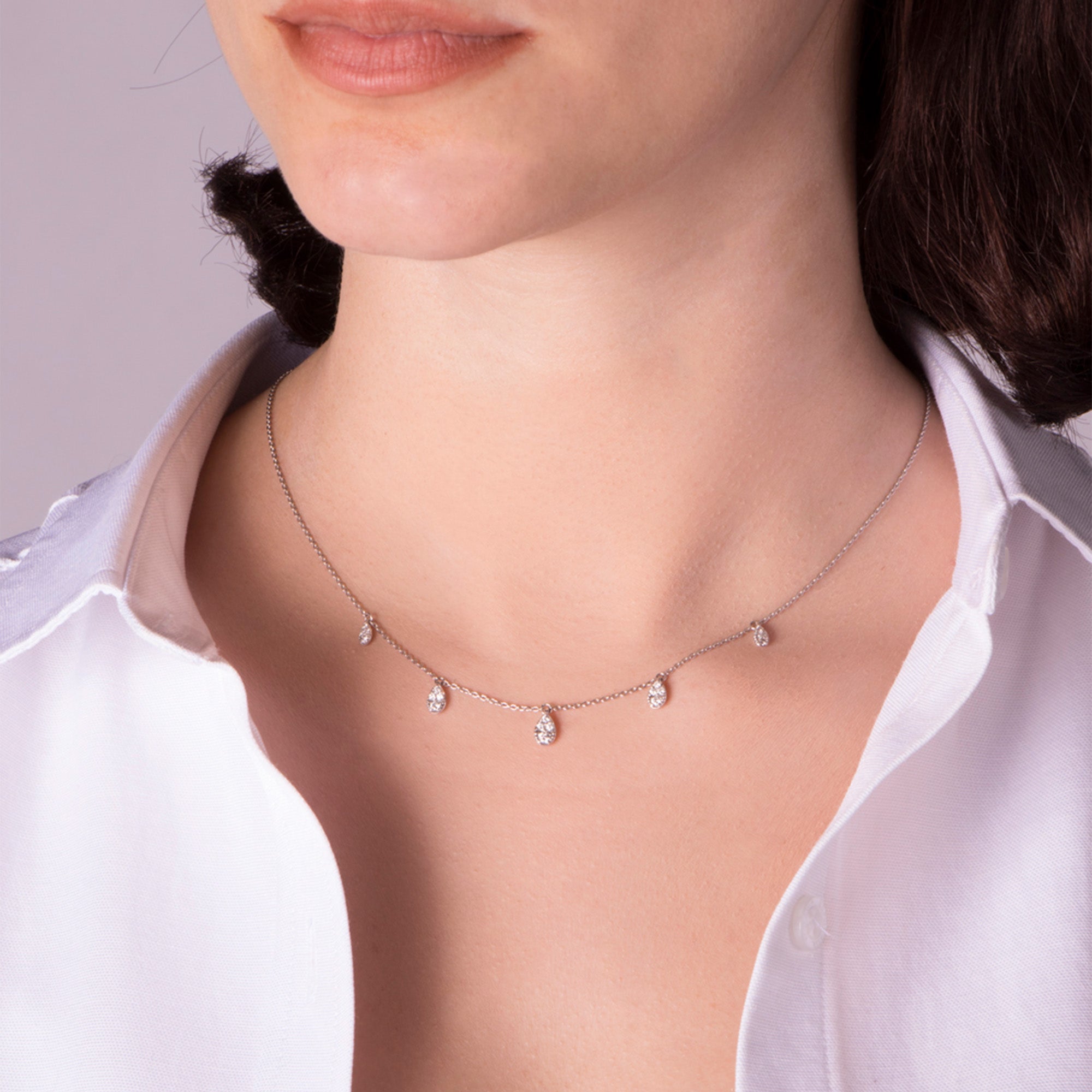 Diamond Drop Station Necklace in 18K Gold