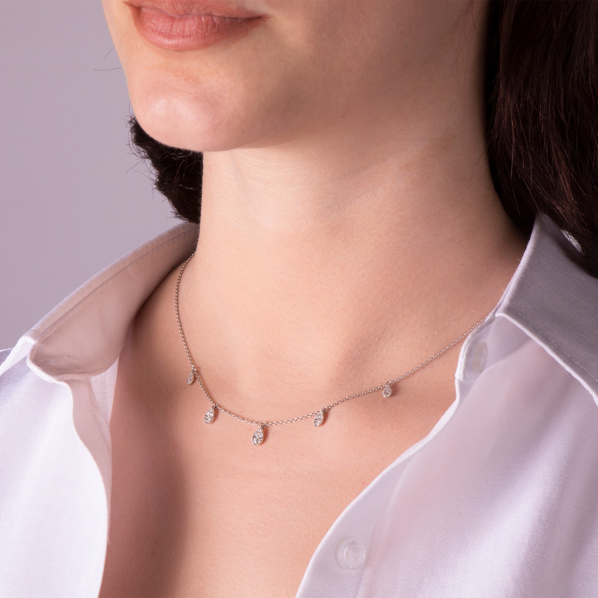 Diamond Drop Station Necklace in 18K Gold