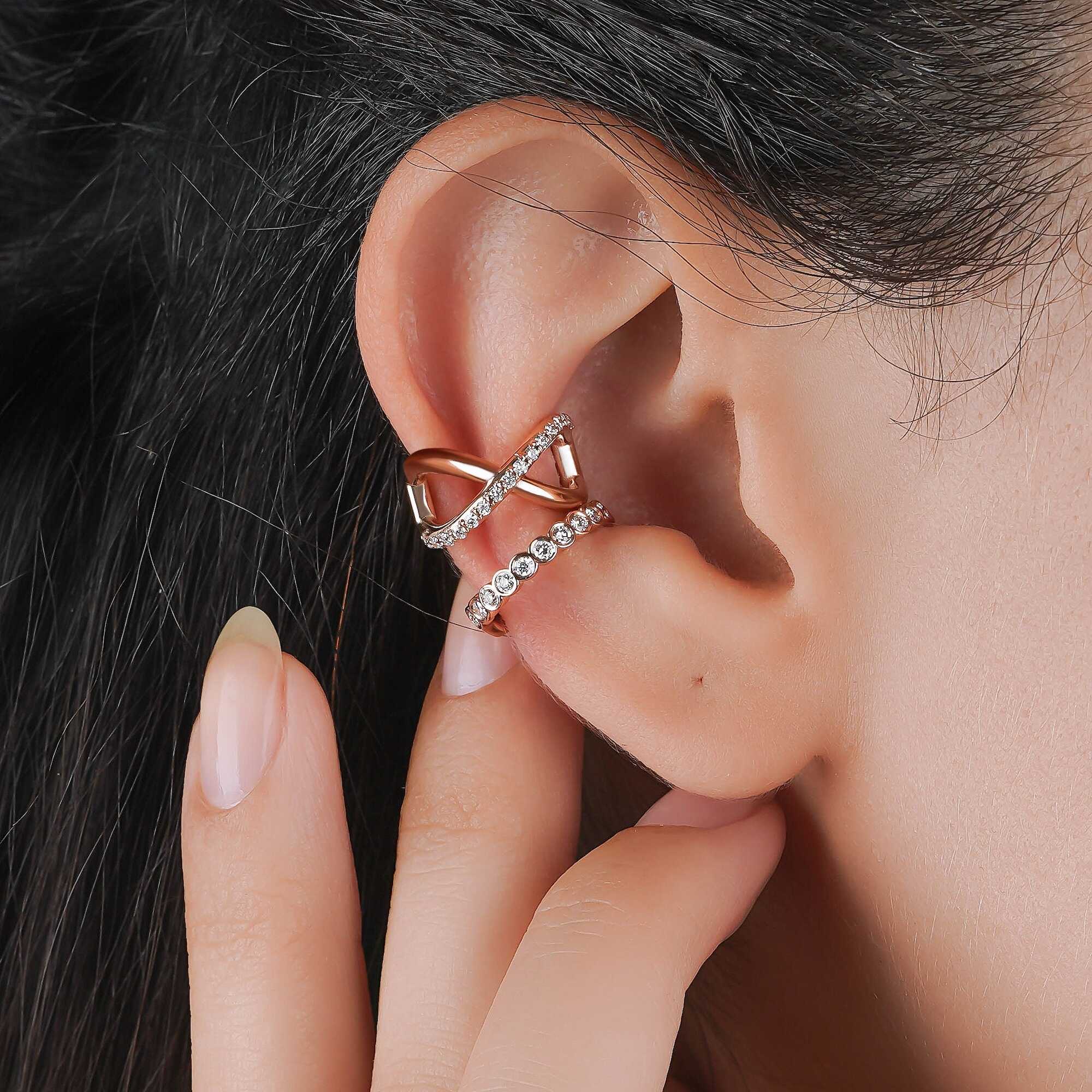 Bezel Set Diamond Ear Cuff Available in 14K and 18K Gold