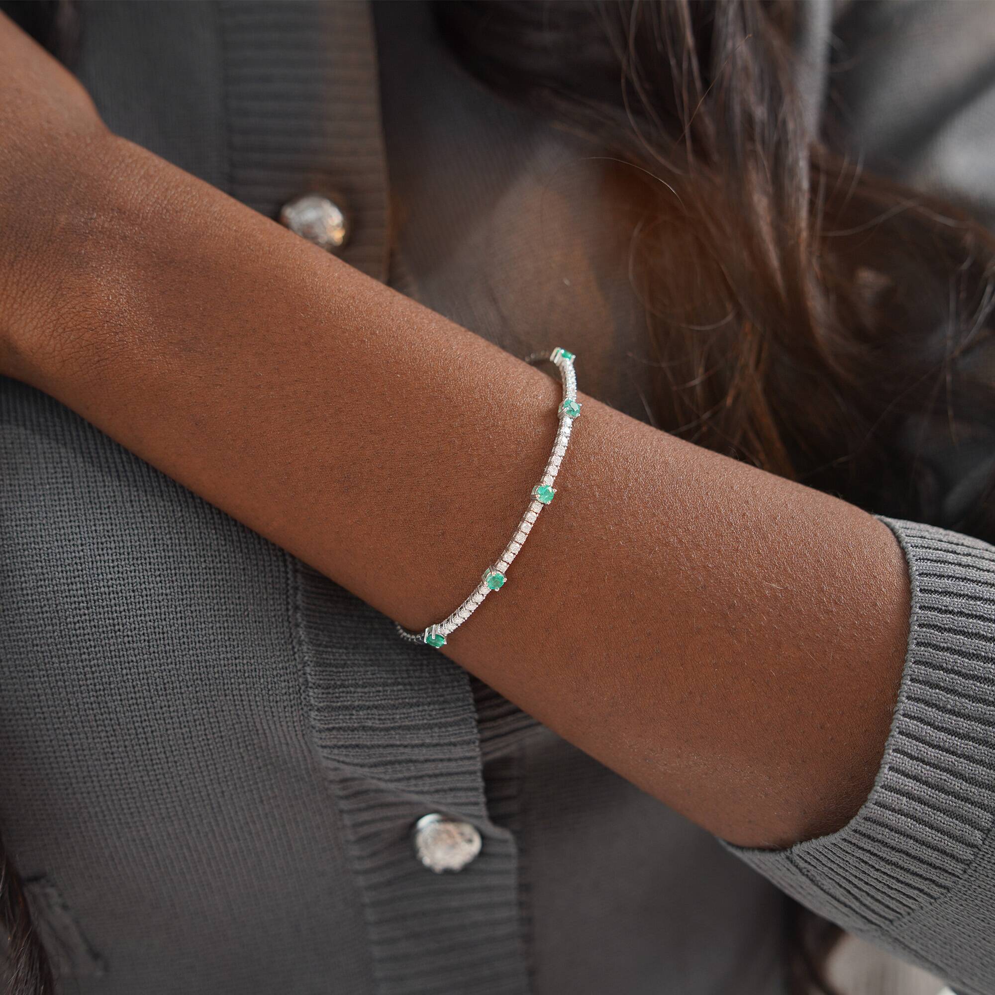 Emerald And Diamond Bangle in 14K Gold