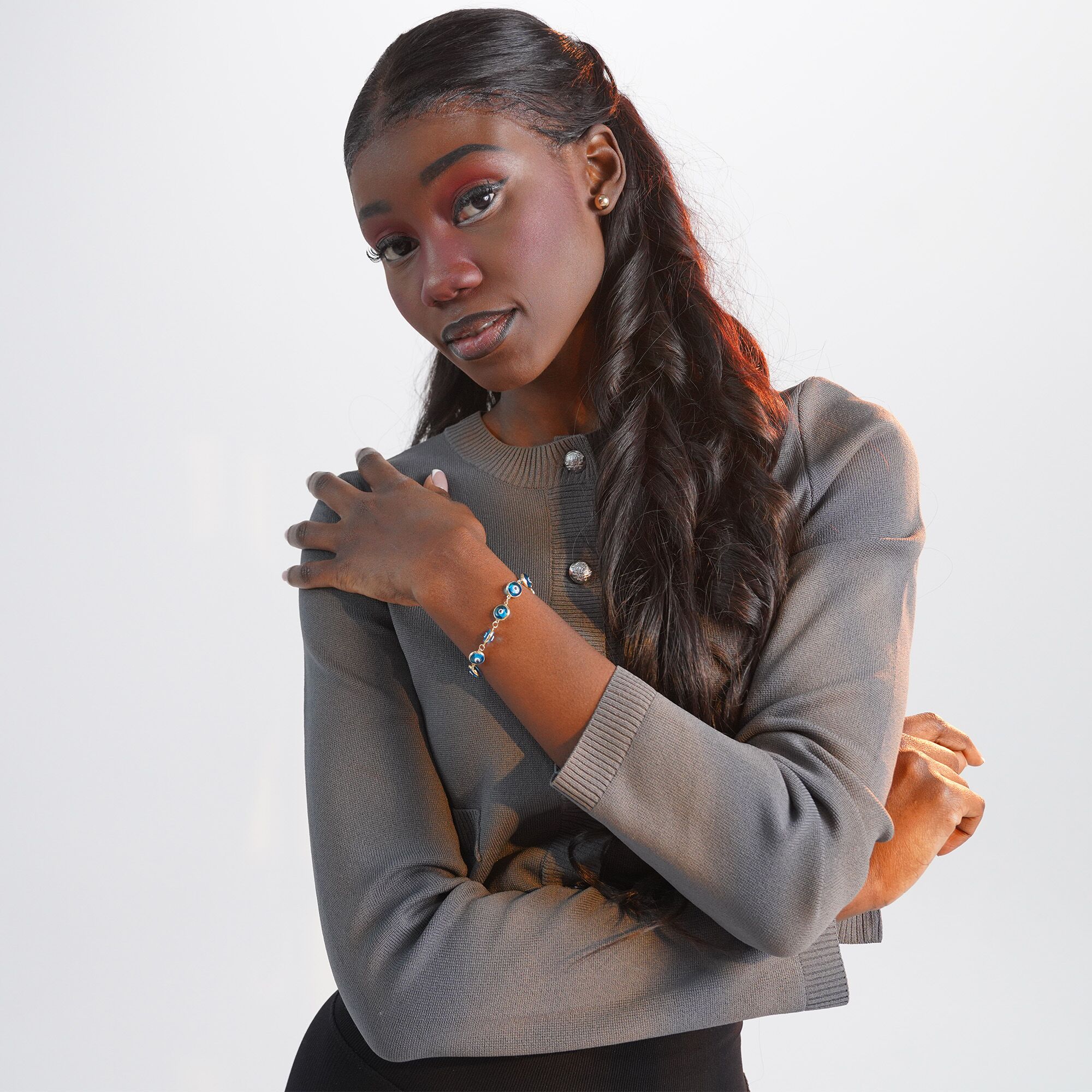 Blue Evil Eye Bracelet in 14K Gold