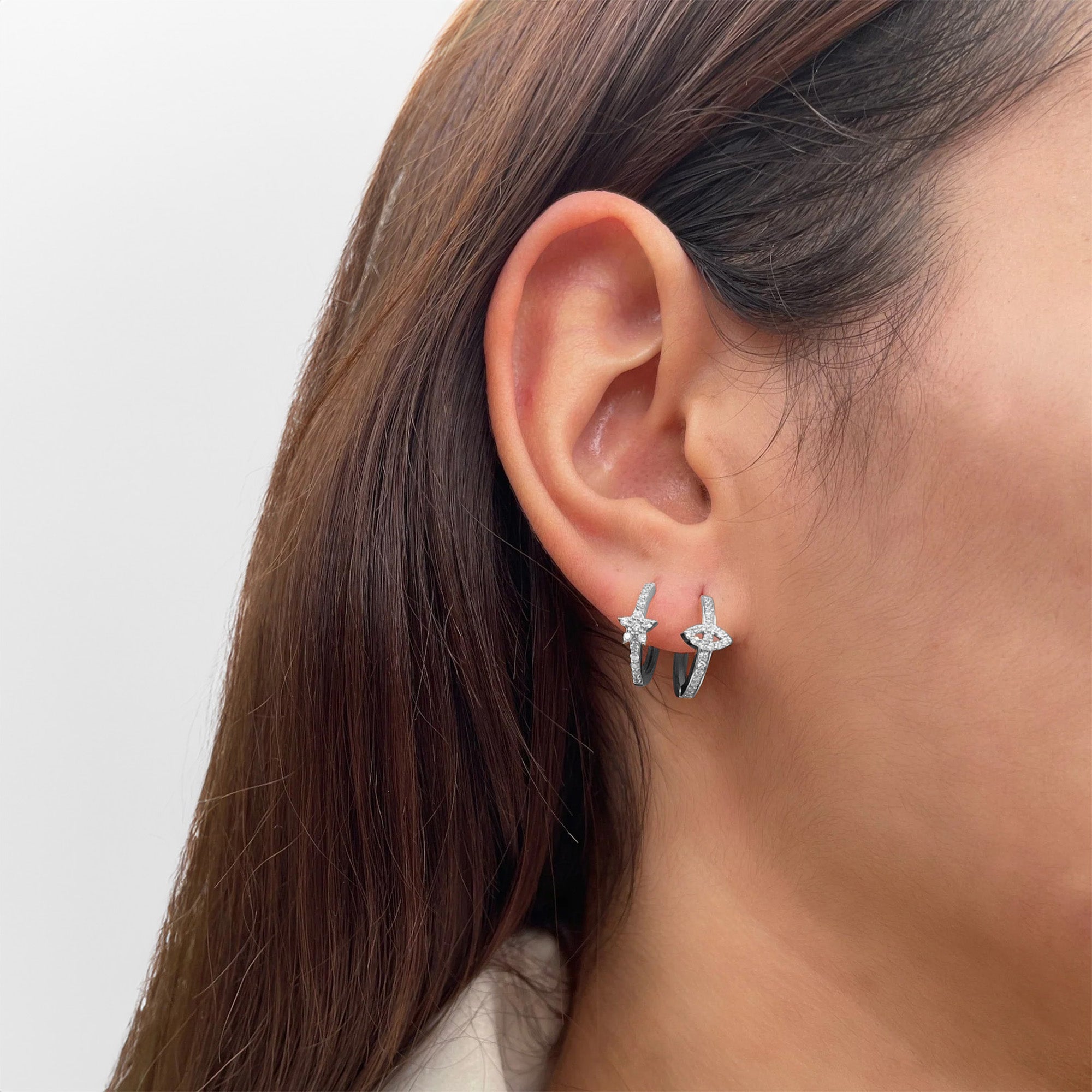 Diamond Eye Hoops in 14K Gold