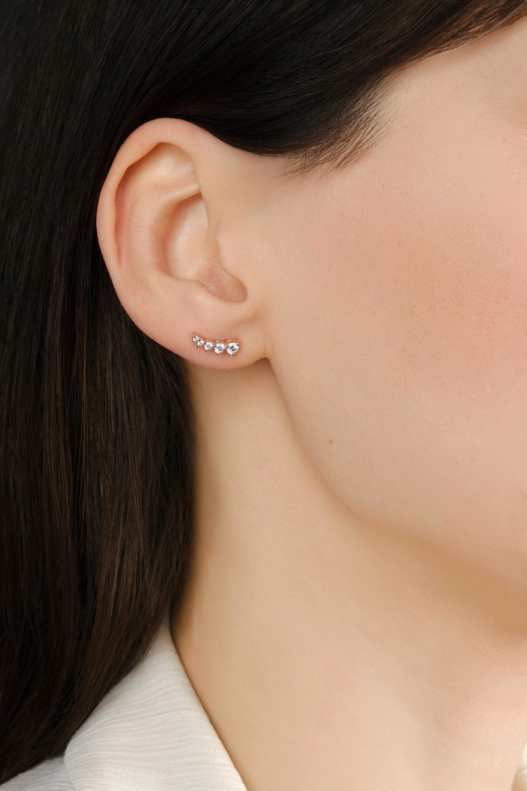 Minimal Diamond Ear Climber Stud(s) Available in 14K and 18K Gold