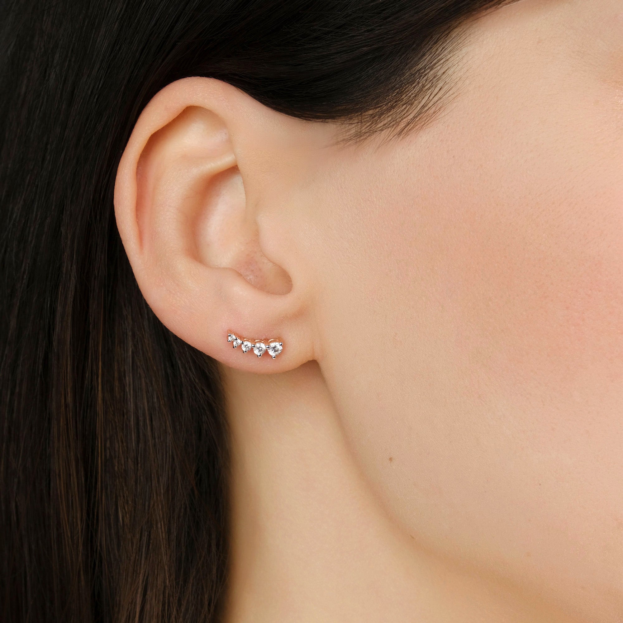 Minimal Diamond Ear Climber Stud(s) Available in 14K and 18K Gold