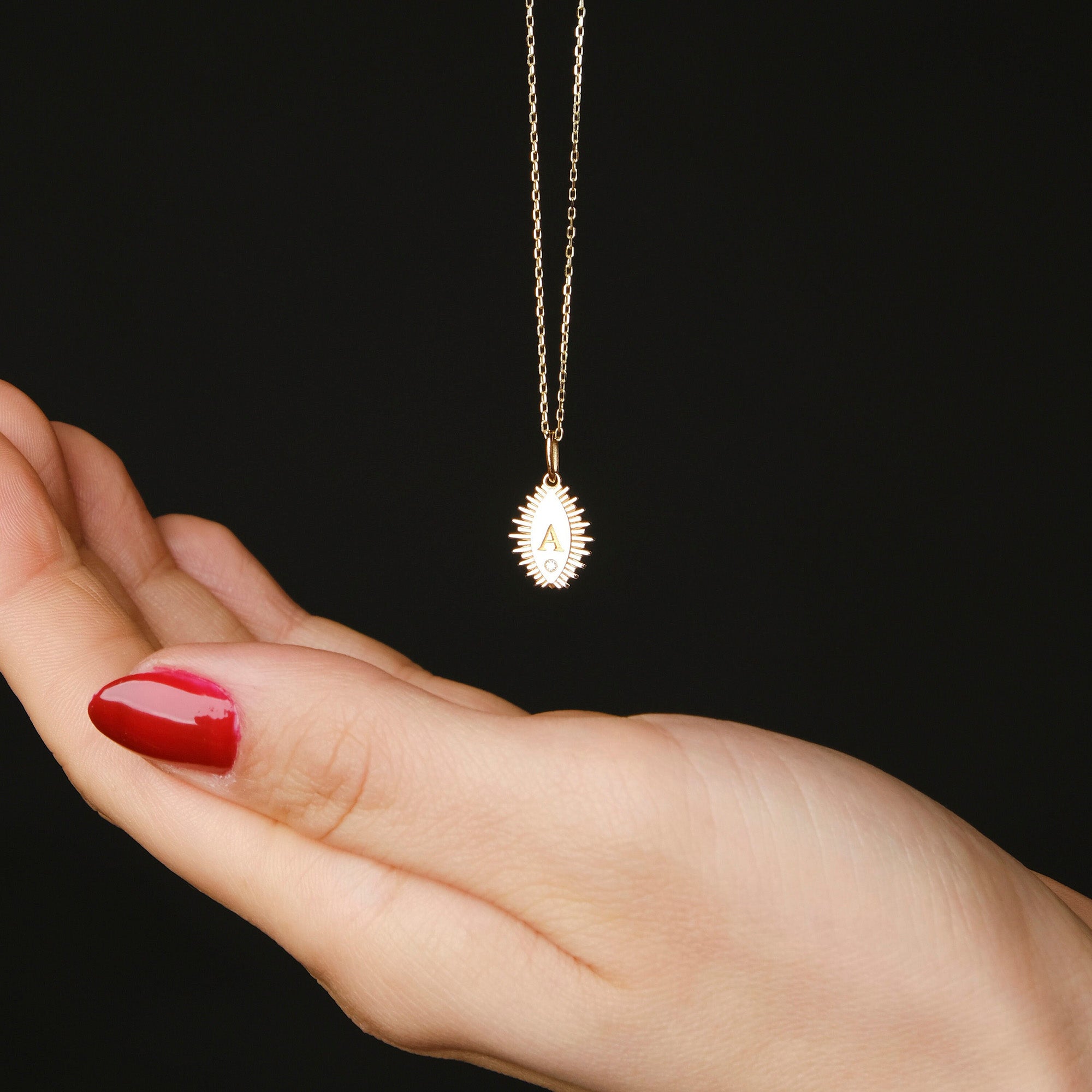 Mini Birthstone Eclipse Initial Necklace in 14K Gold