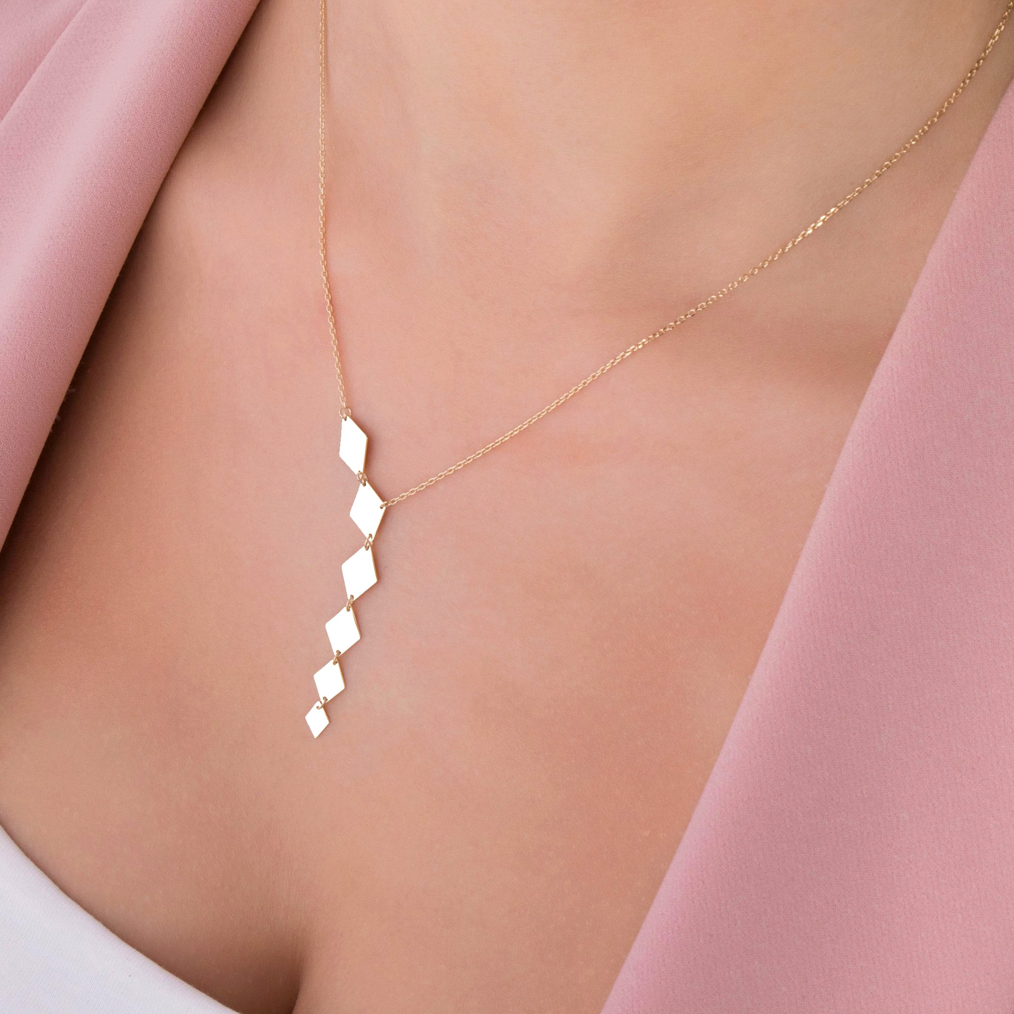 Golden Dangle Lariat Necklace in 14K Gold