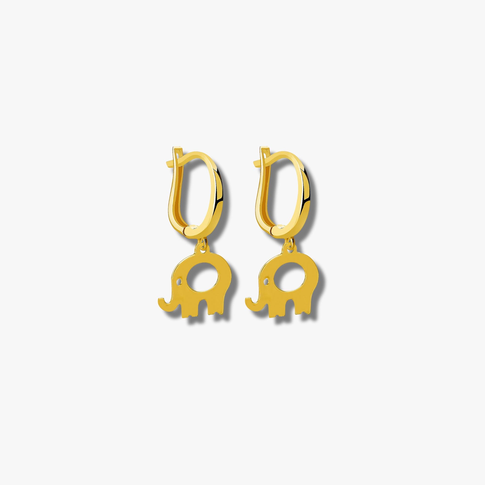 Elephant Dangle Hoops in 14K Gold