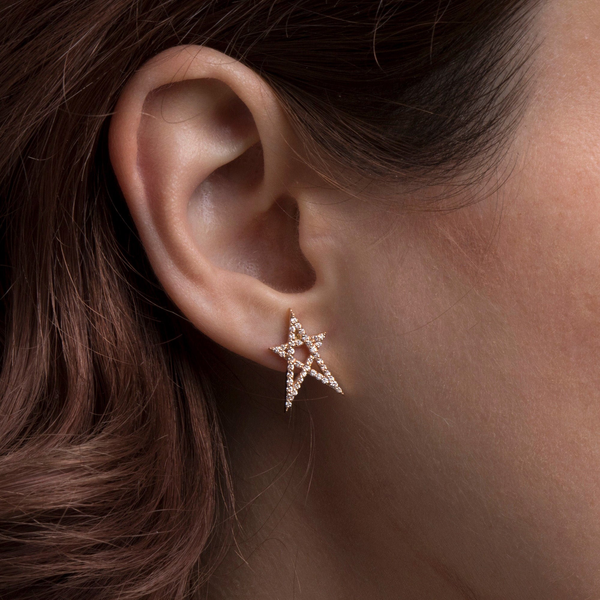 Elongated Diamond Star Studs Available in 14K and 18K Gold