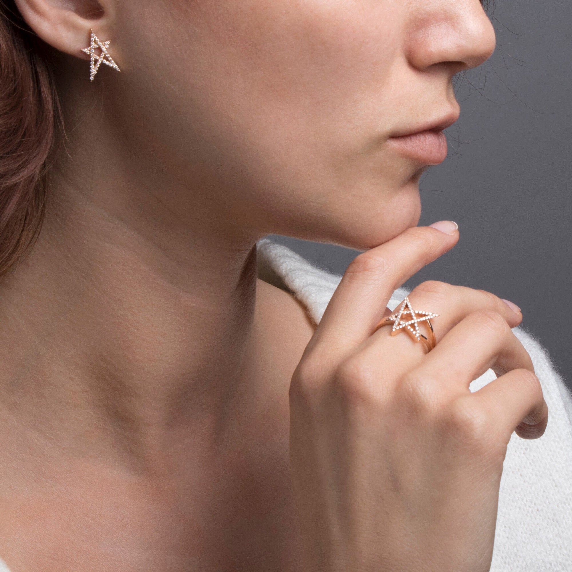 Elongated Diamond Star Studs Available in 14K and 18K Gold