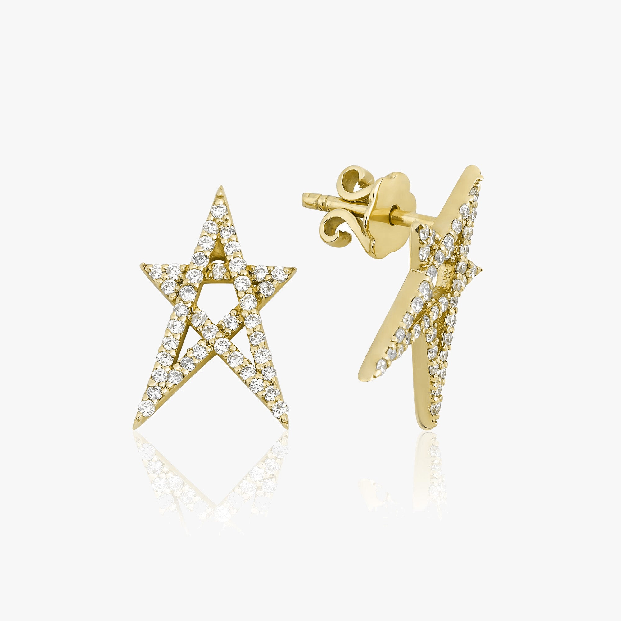 Elongated Diamond Star Studs Available in 14K and 18K Gold