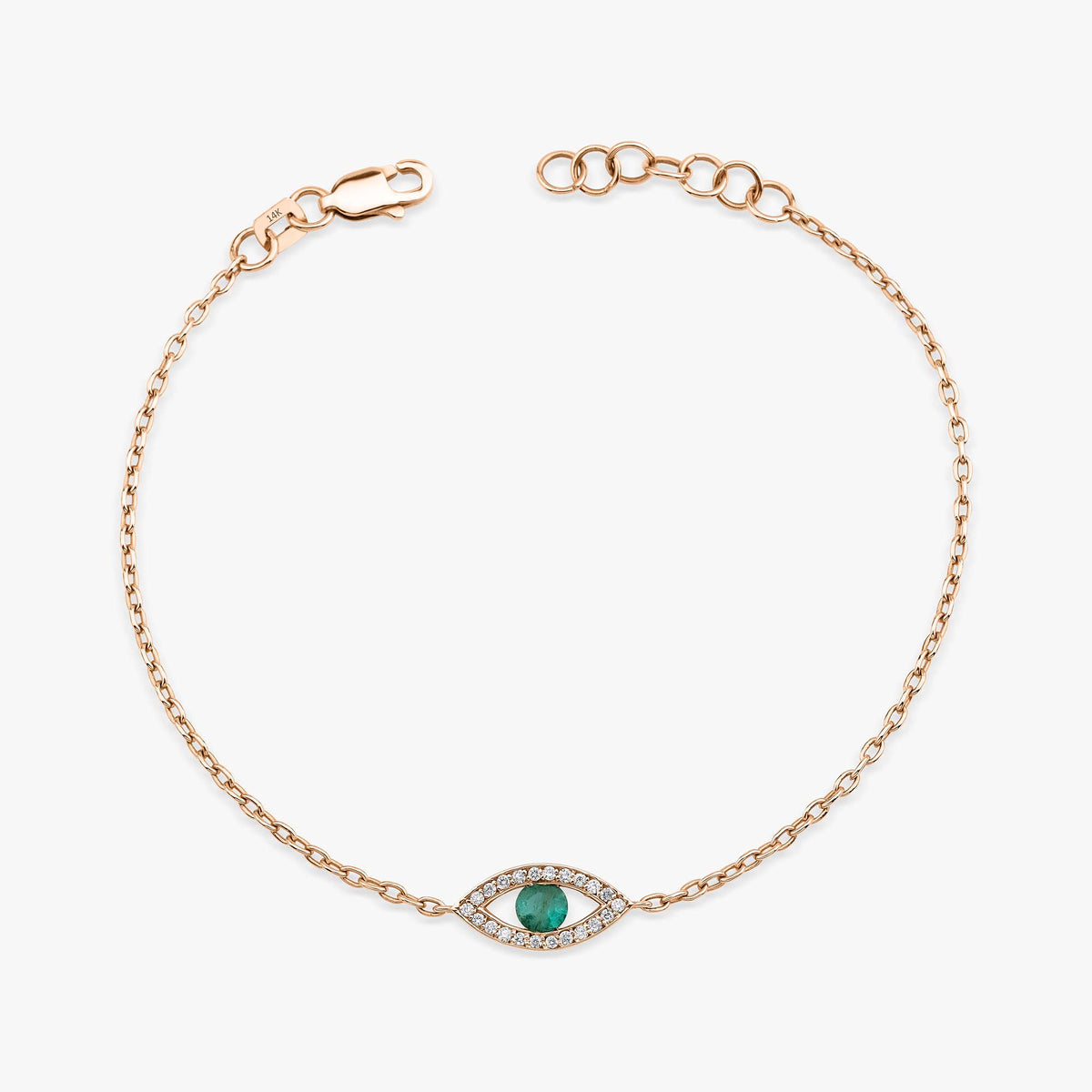 Emerald and Diamond Evil Eye Bracelet in 14K Gold