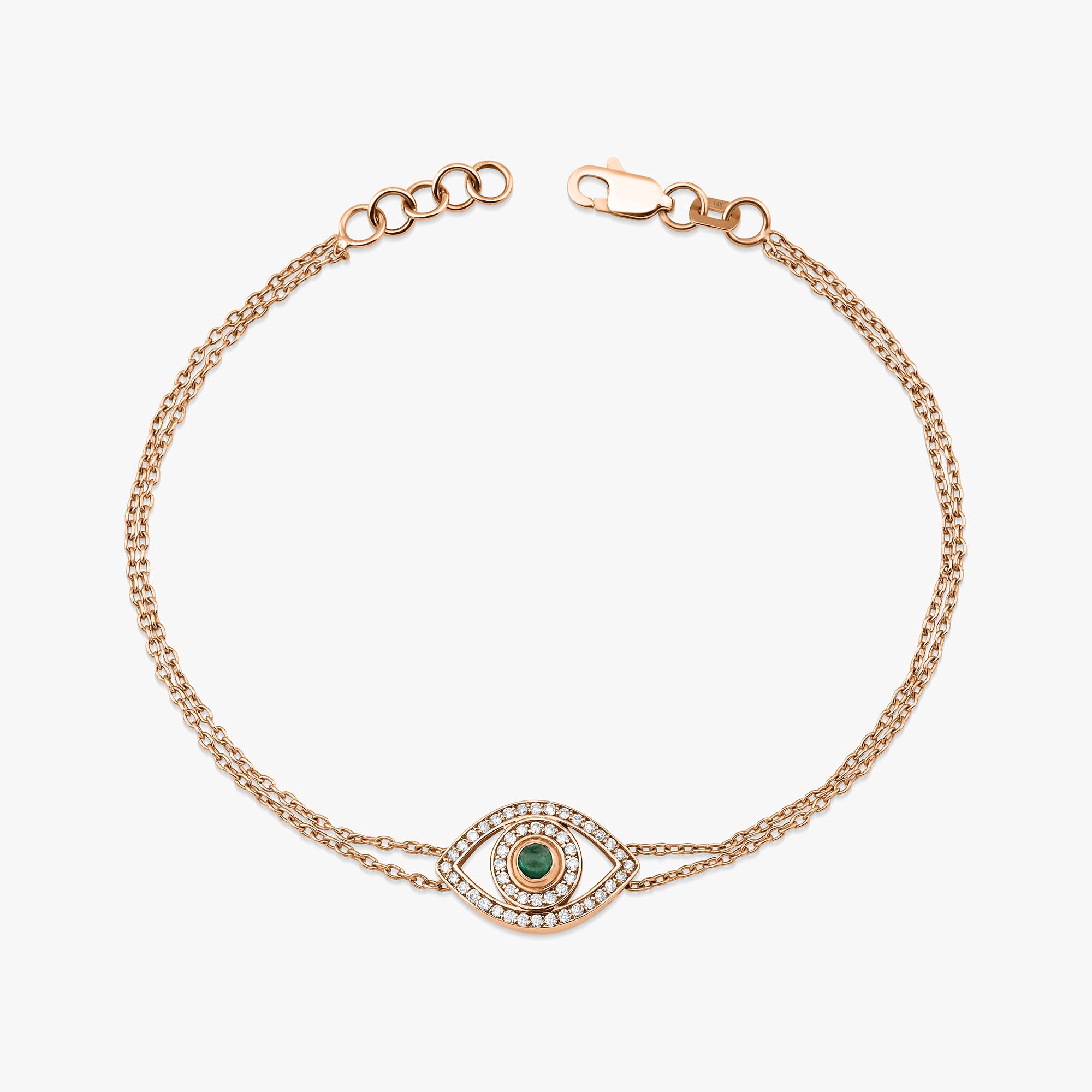 Emerald and Diamond Evil Eye Bracelet in 14K Gold