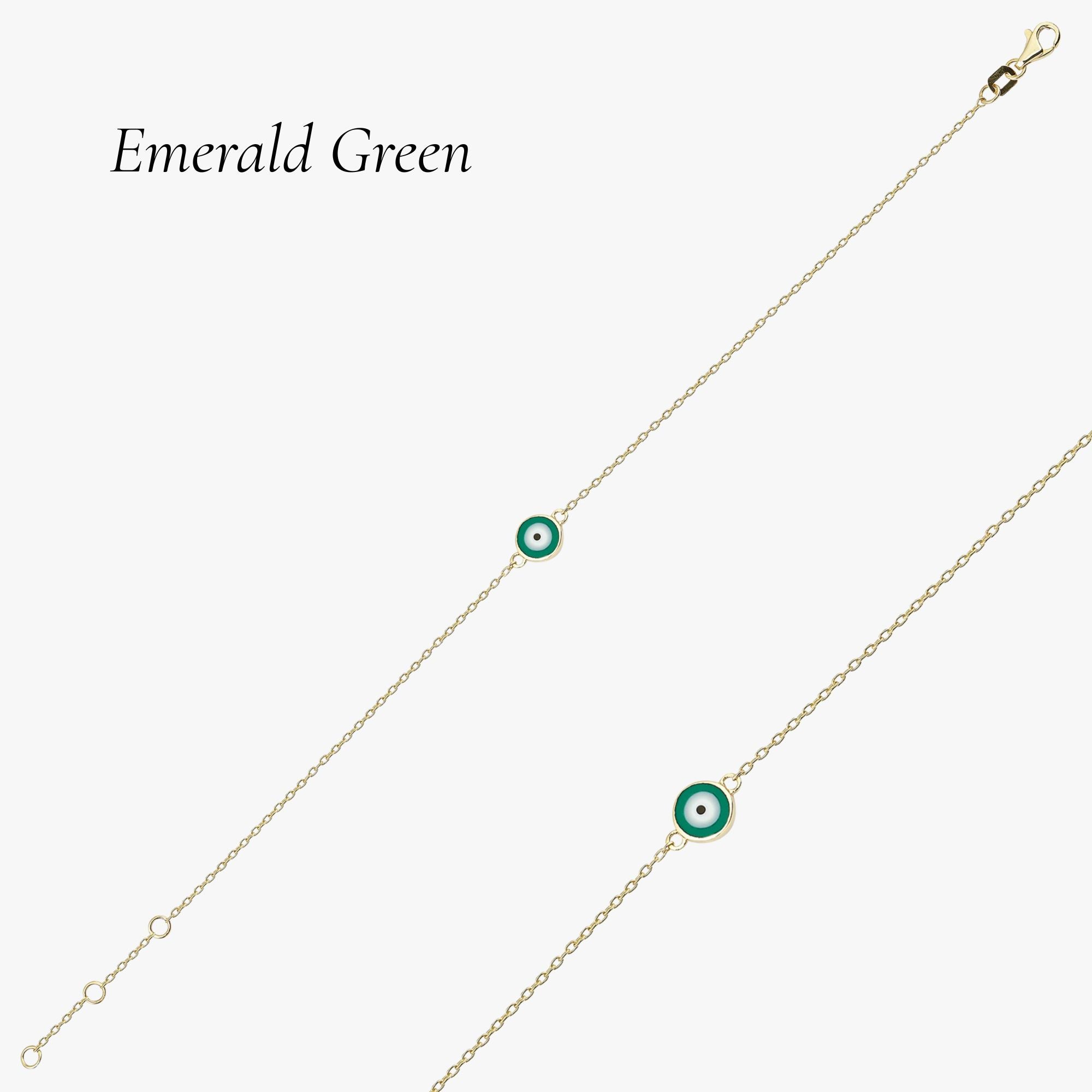 Emerald Green Evil Eye Bracelet in 14K Gold