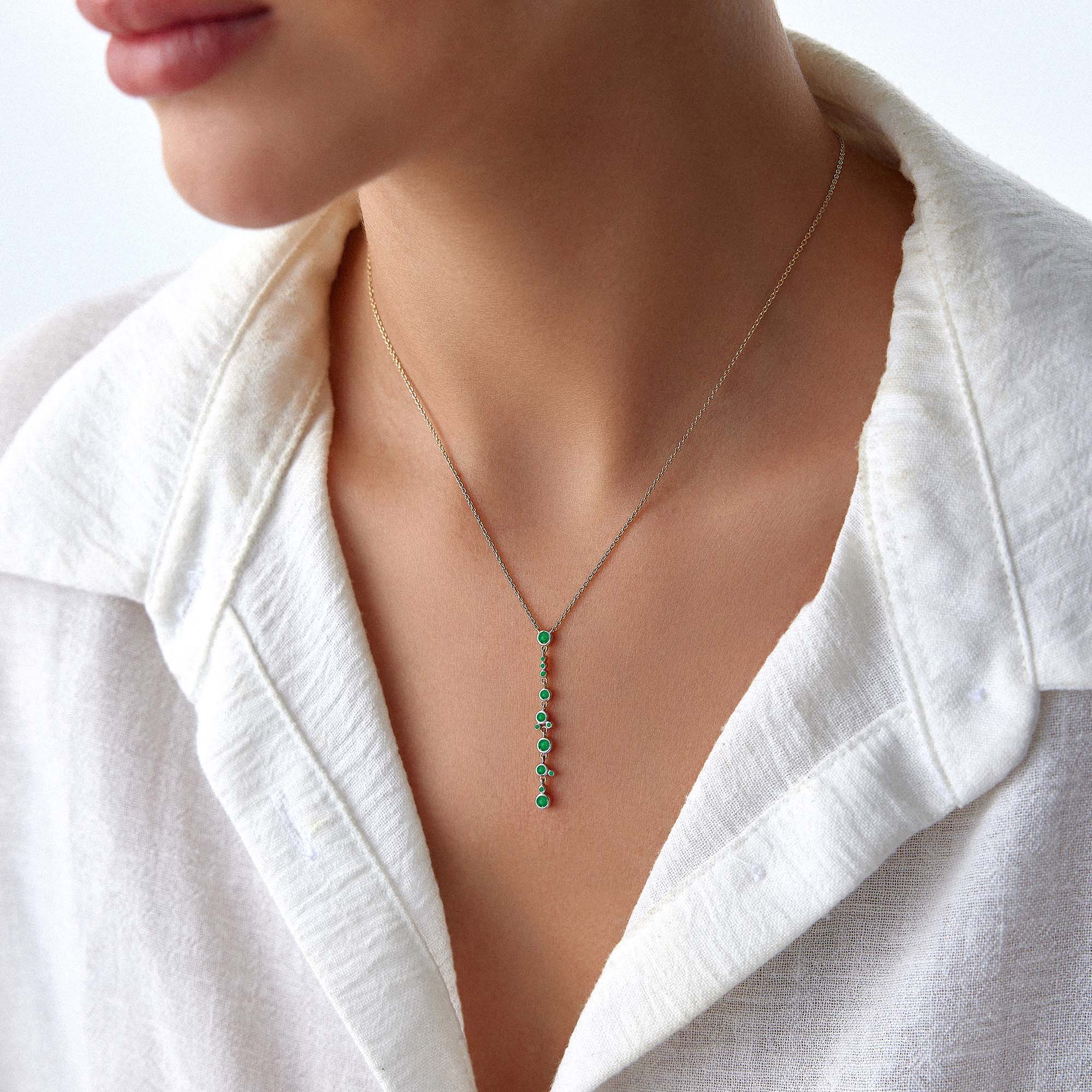 Emerald Waterfall Lariat Necklace in 14K Gold