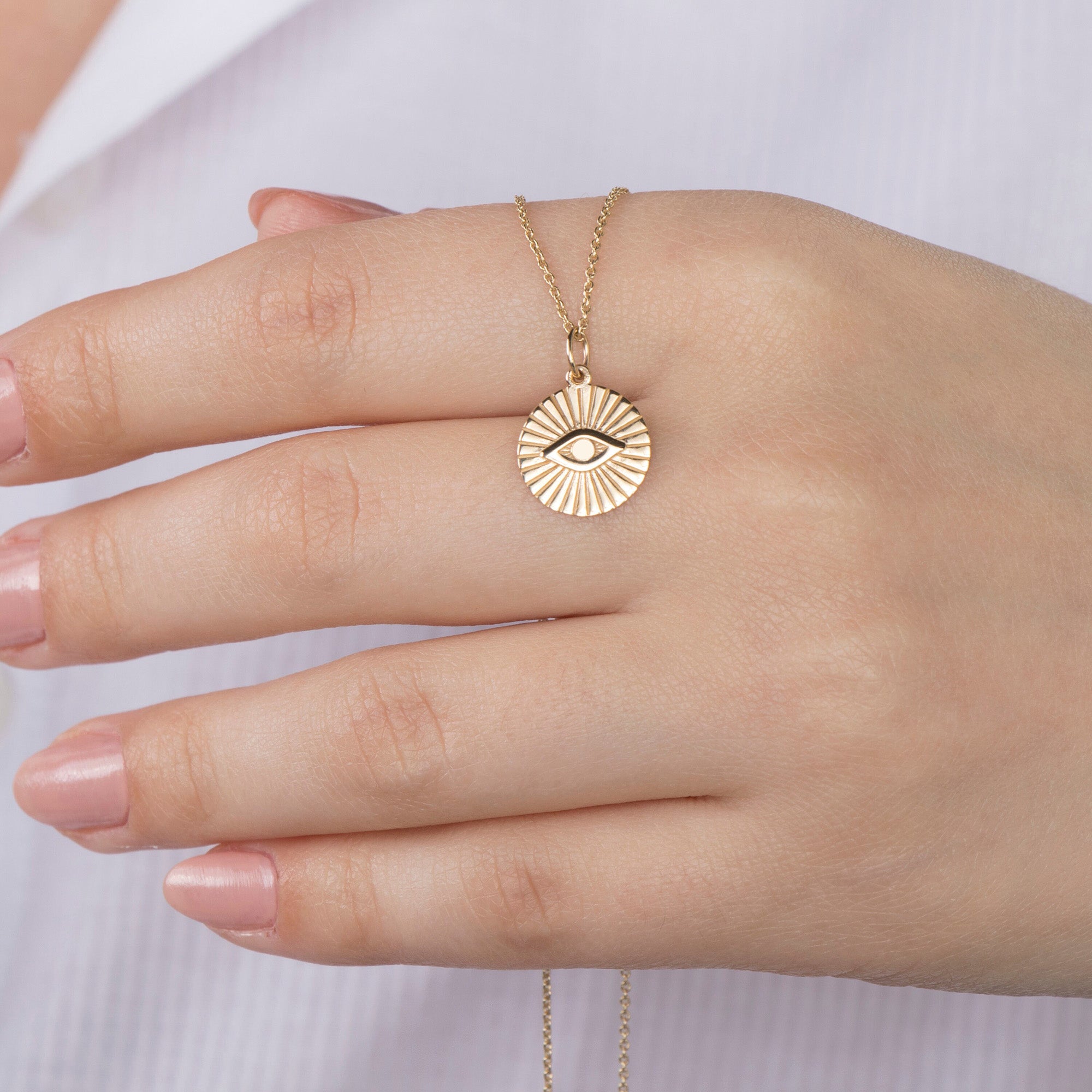 Evil Eye Coin Necklace in 14K Gold